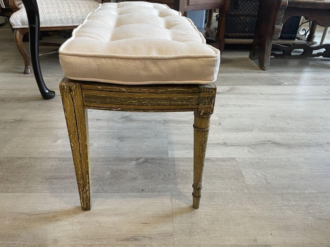 French Painted & Caned Window Bench With Upholstered Cushion In Good Condition In Doylestown, PA