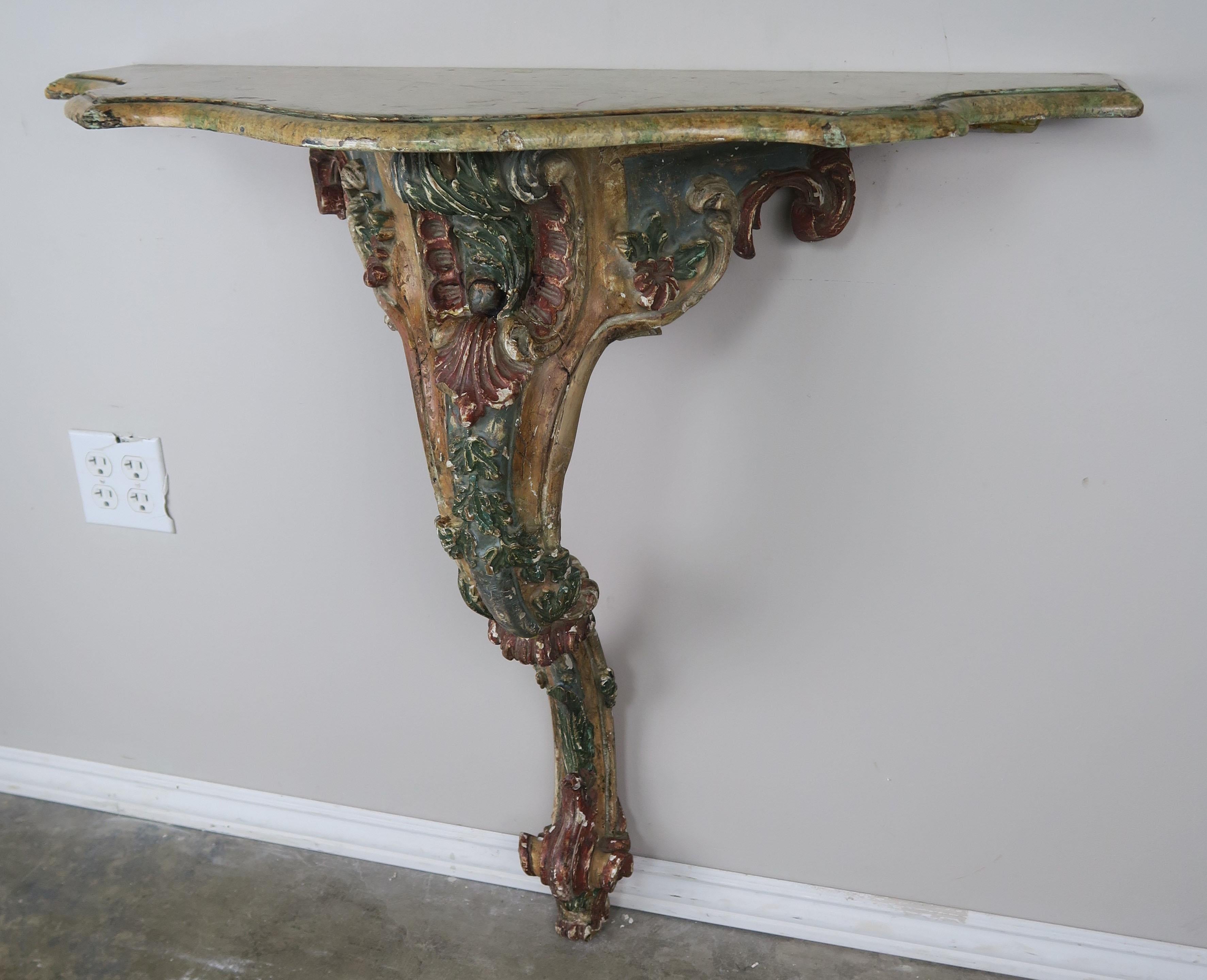 French Painted Carved Console with Serpentine Shaped Top 4