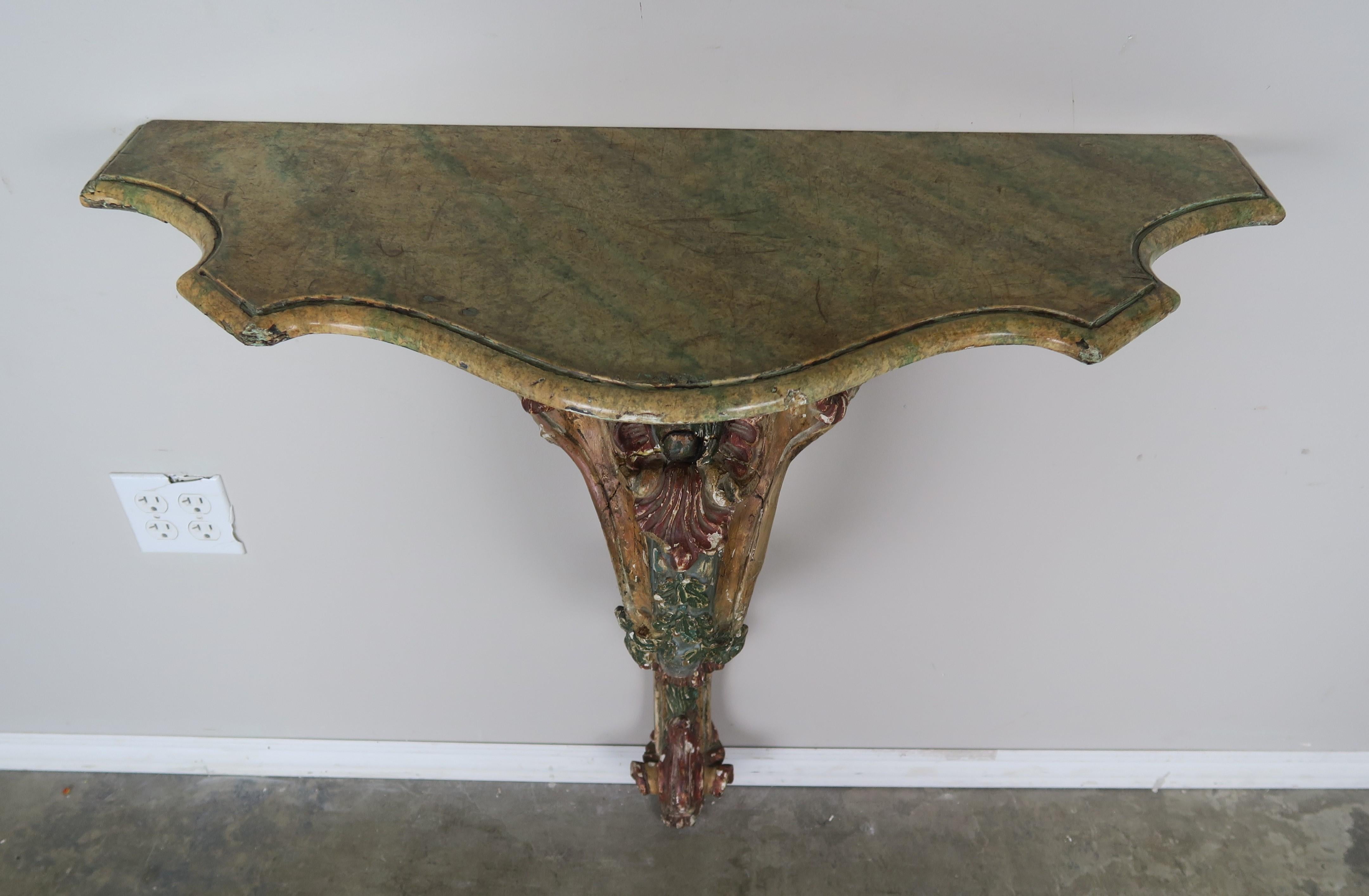 Rococo French Painted Carved Console with Serpentine Shaped Top