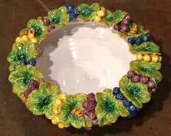 French Painted Ceramic Barbotine Centerpiece with Vine and Grape Motifs