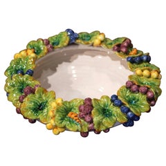 French Painted Ceramic Barbotine Centerpiece with Vine and Grape Motifs