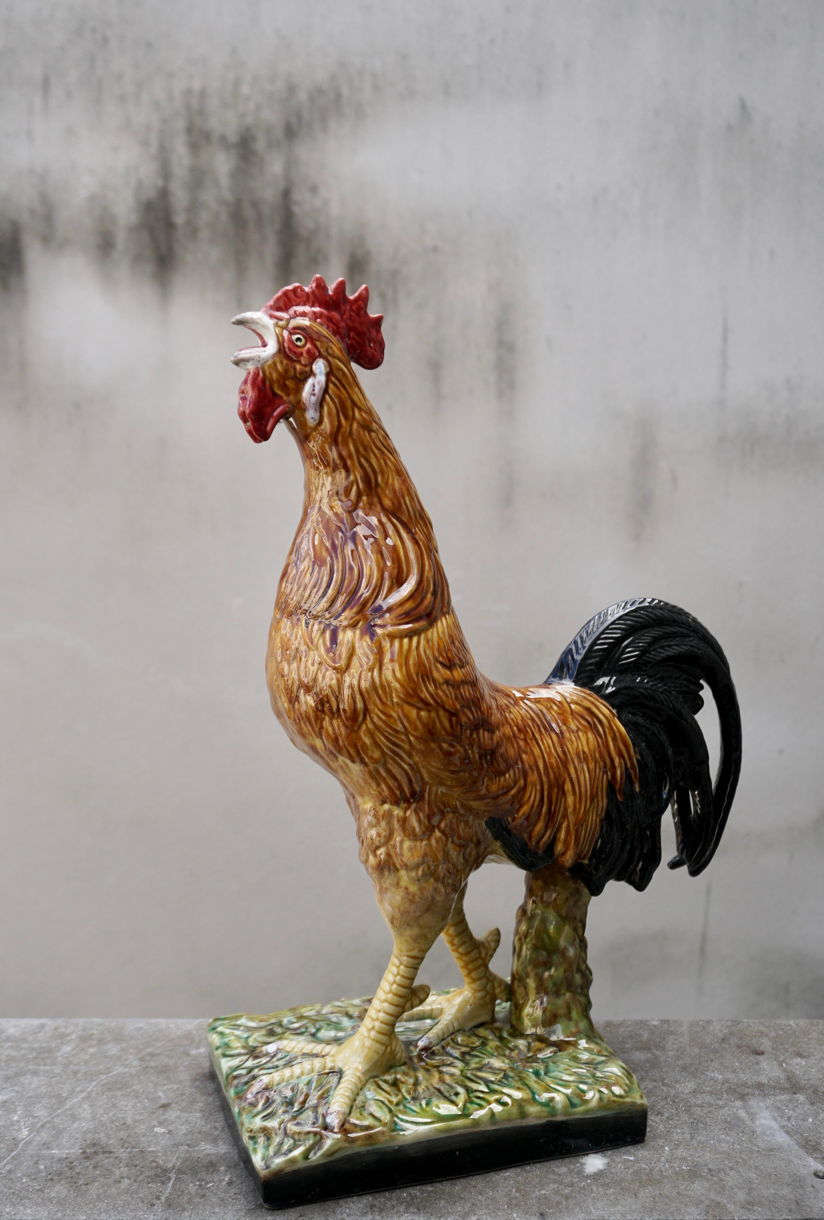 French Painted Ceramic Faience Rooster  For Sale 1