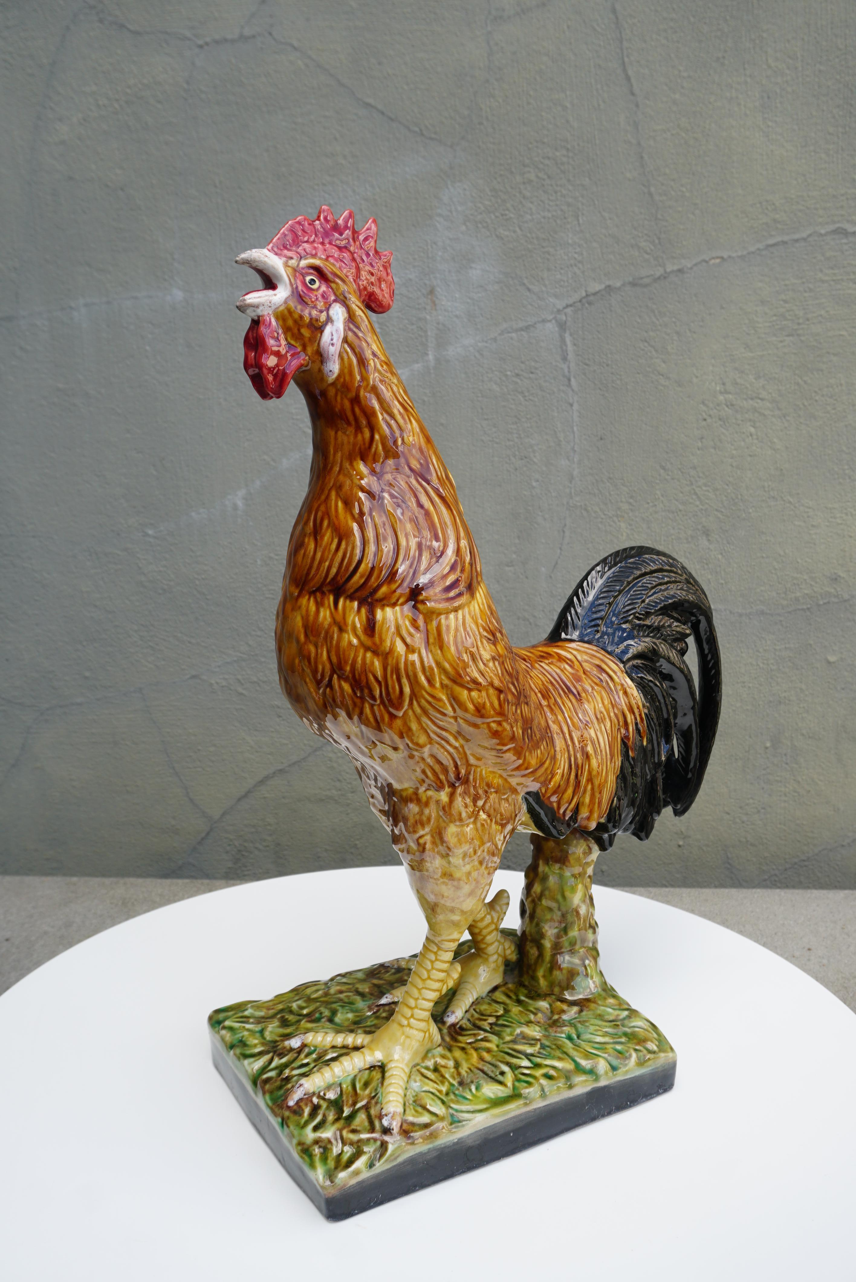 French Painted Ceramic Faience Rooster  For Sale 2