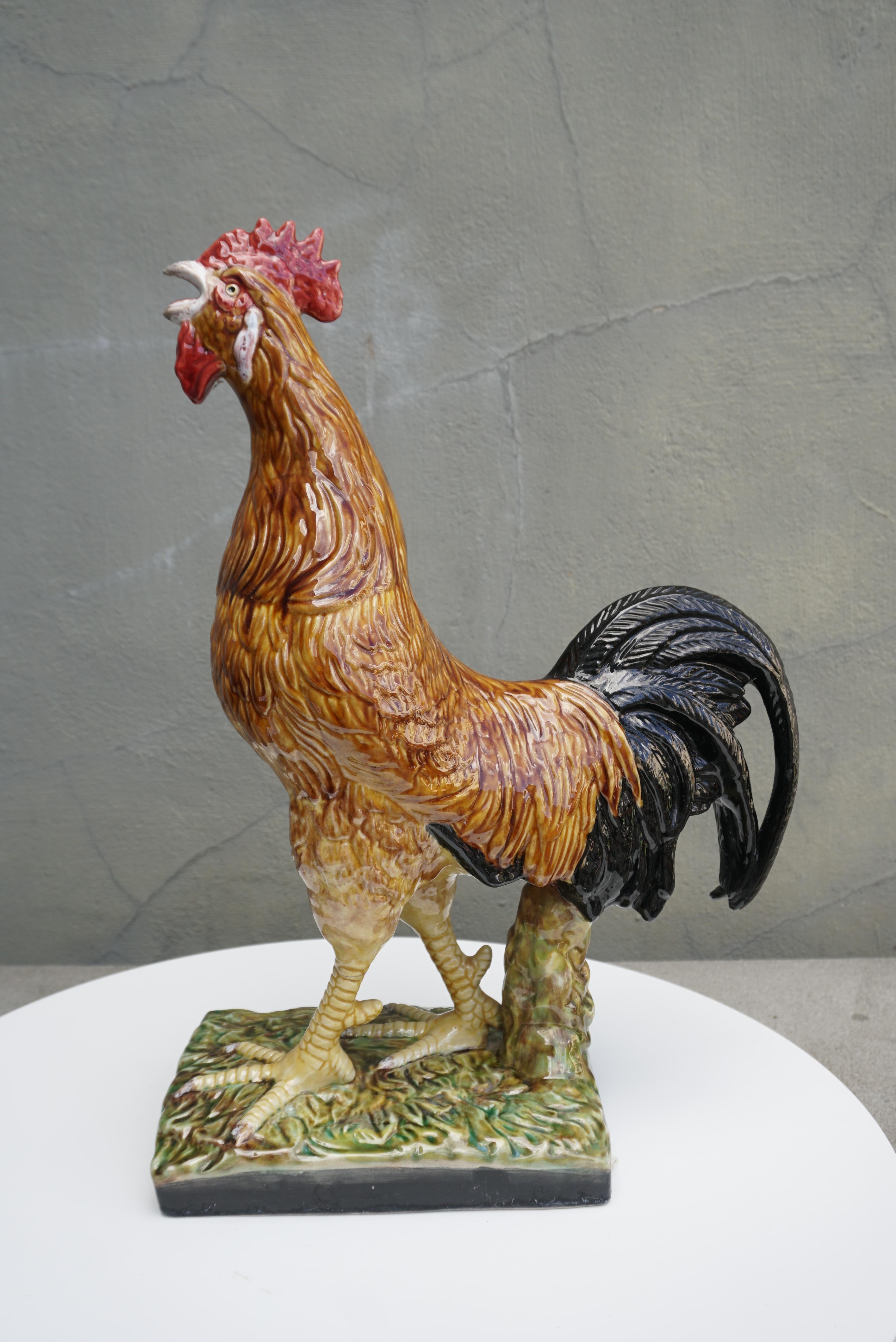 French Painted Ceramic Faience Rooster  For Sale 3
