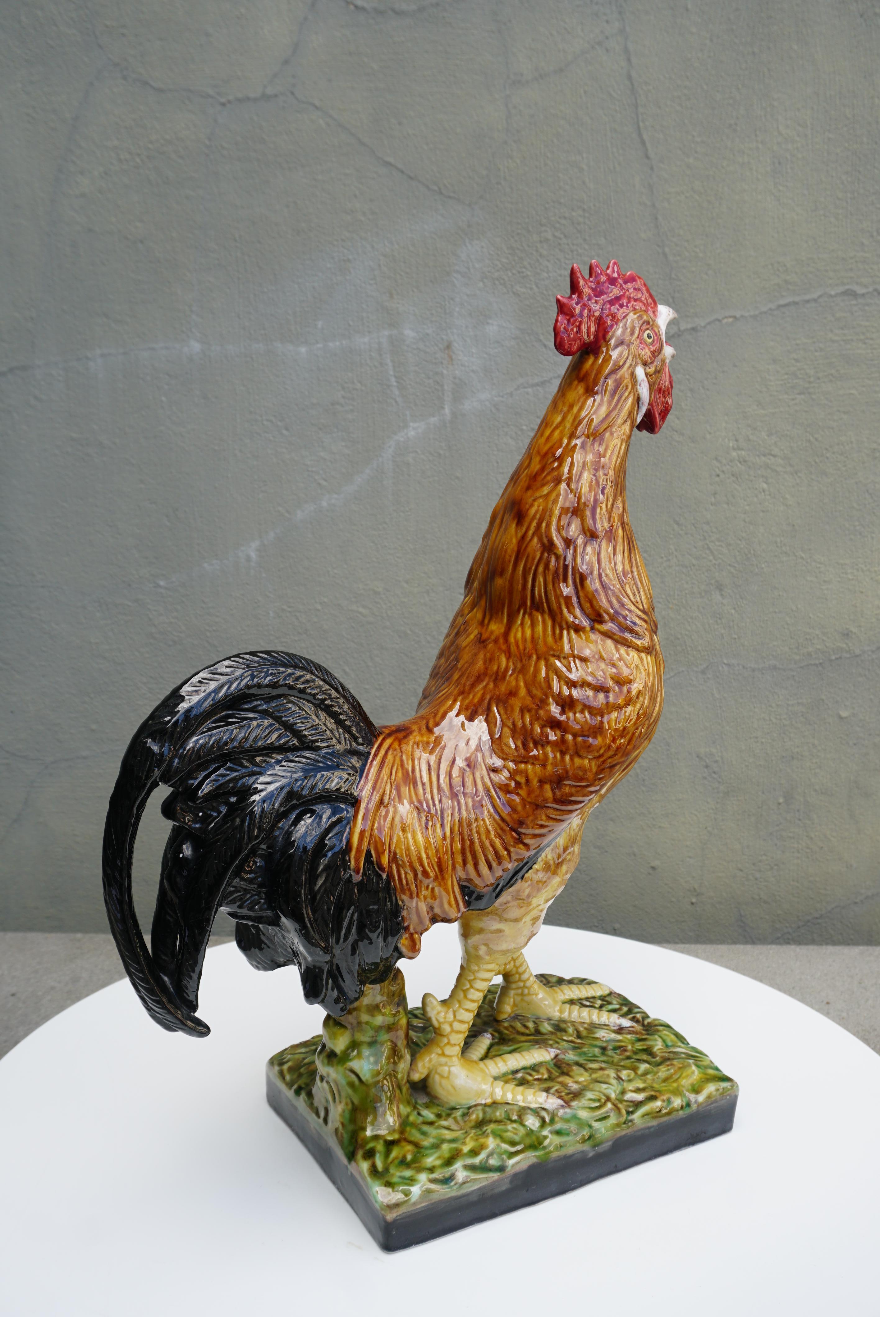 French Painted Ceramic Faience Rooster  For Sale 4