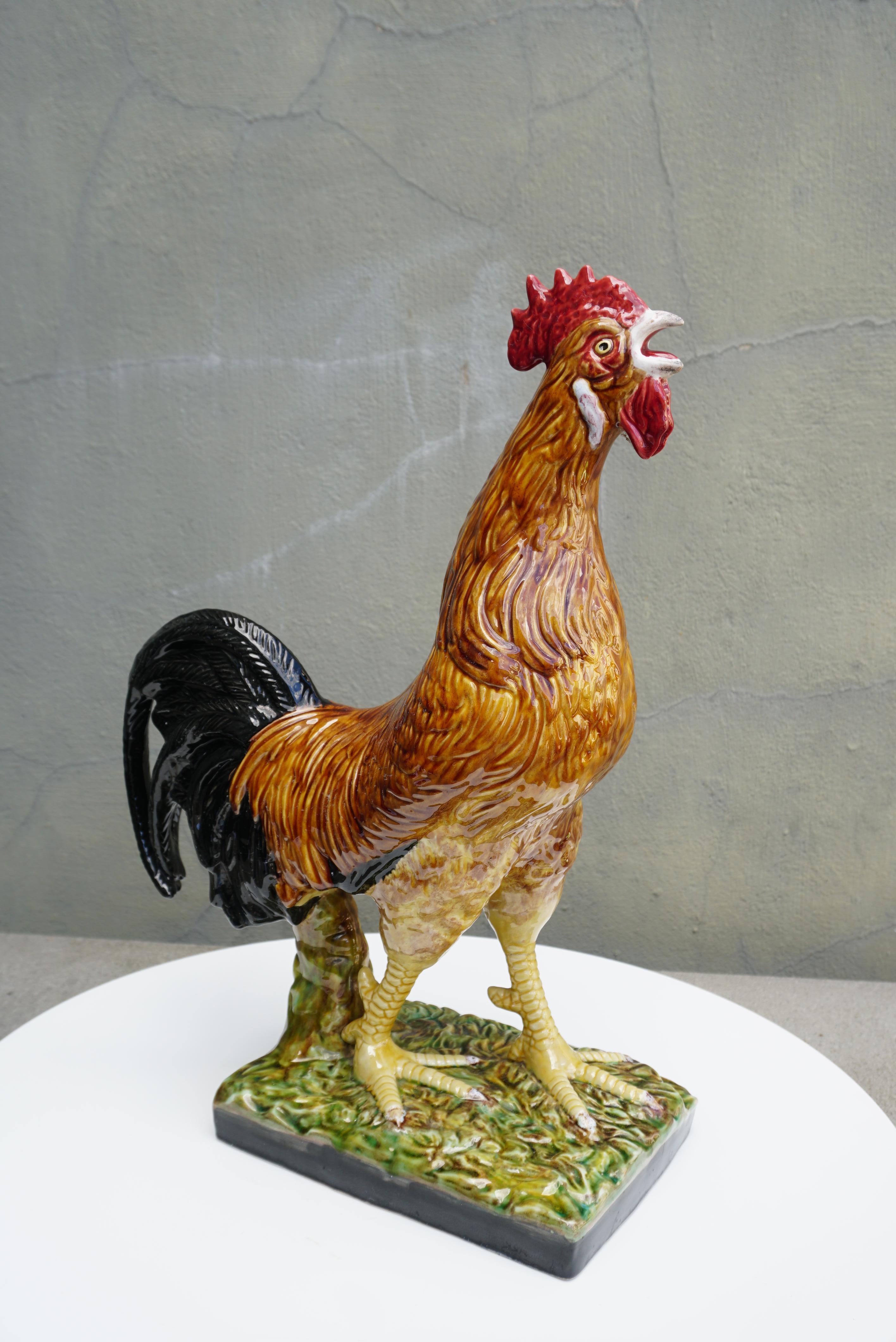 French Painted Ceramic Faience Rooster  For Sale 5
