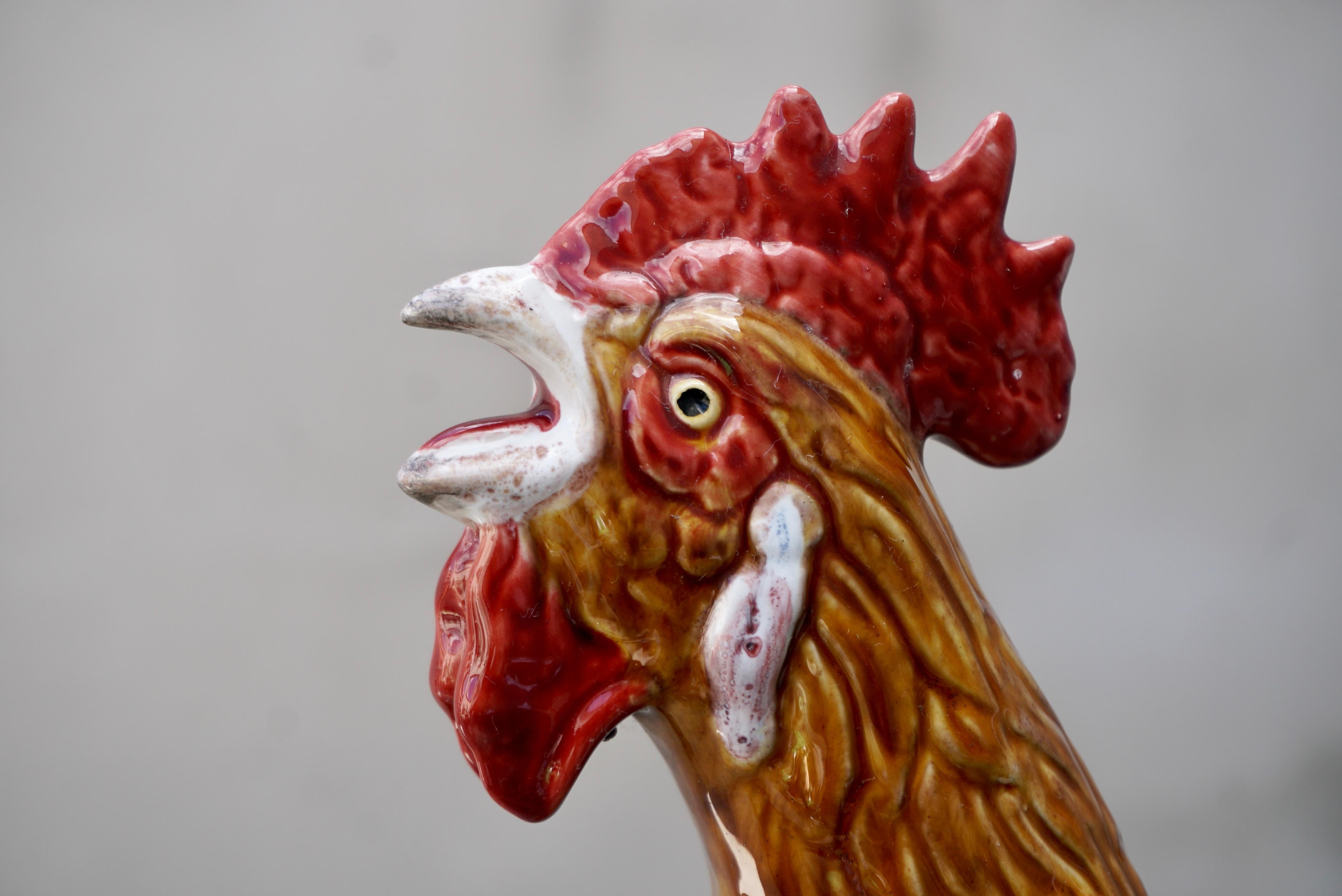 French Painted Ceramic Faience Rooster  In Good Condition For Sale In Antwerp, BE