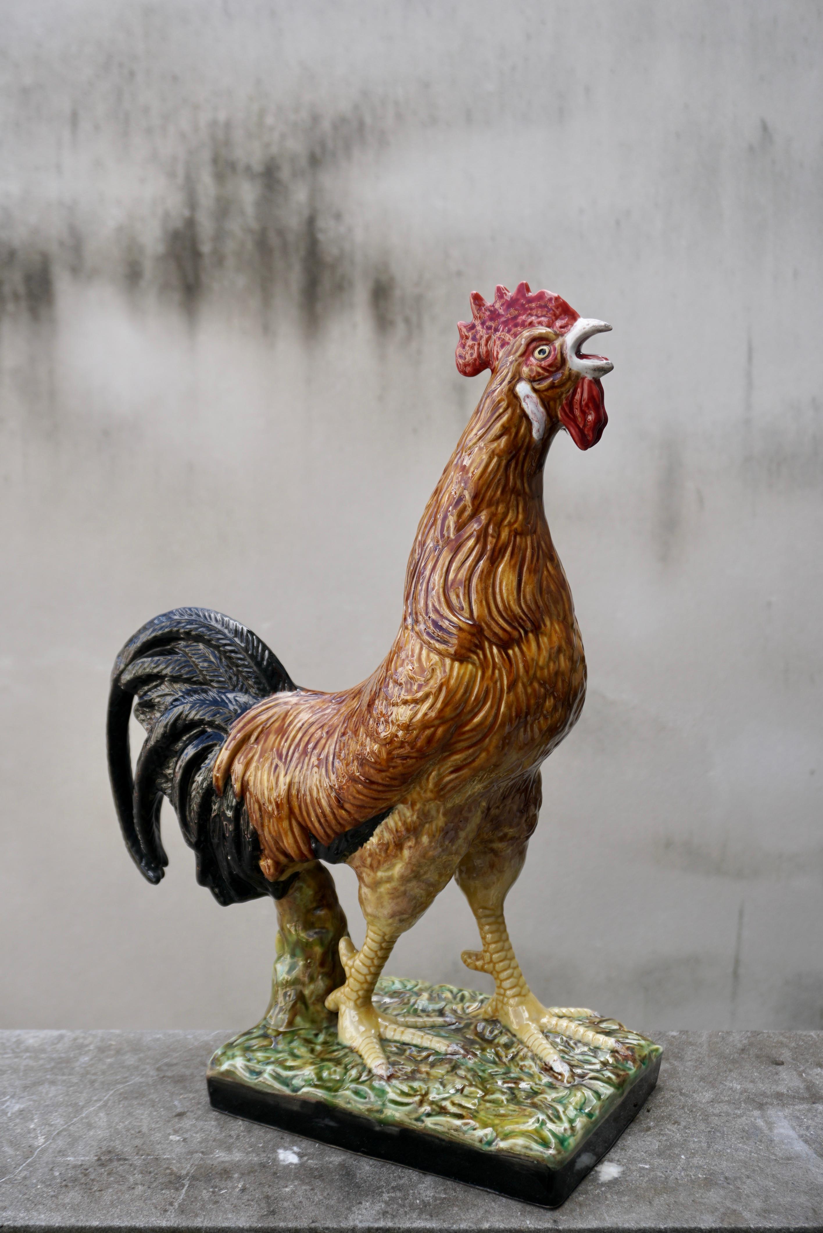 20th Century French Painted Ceramic Faience Rooster  For Sale