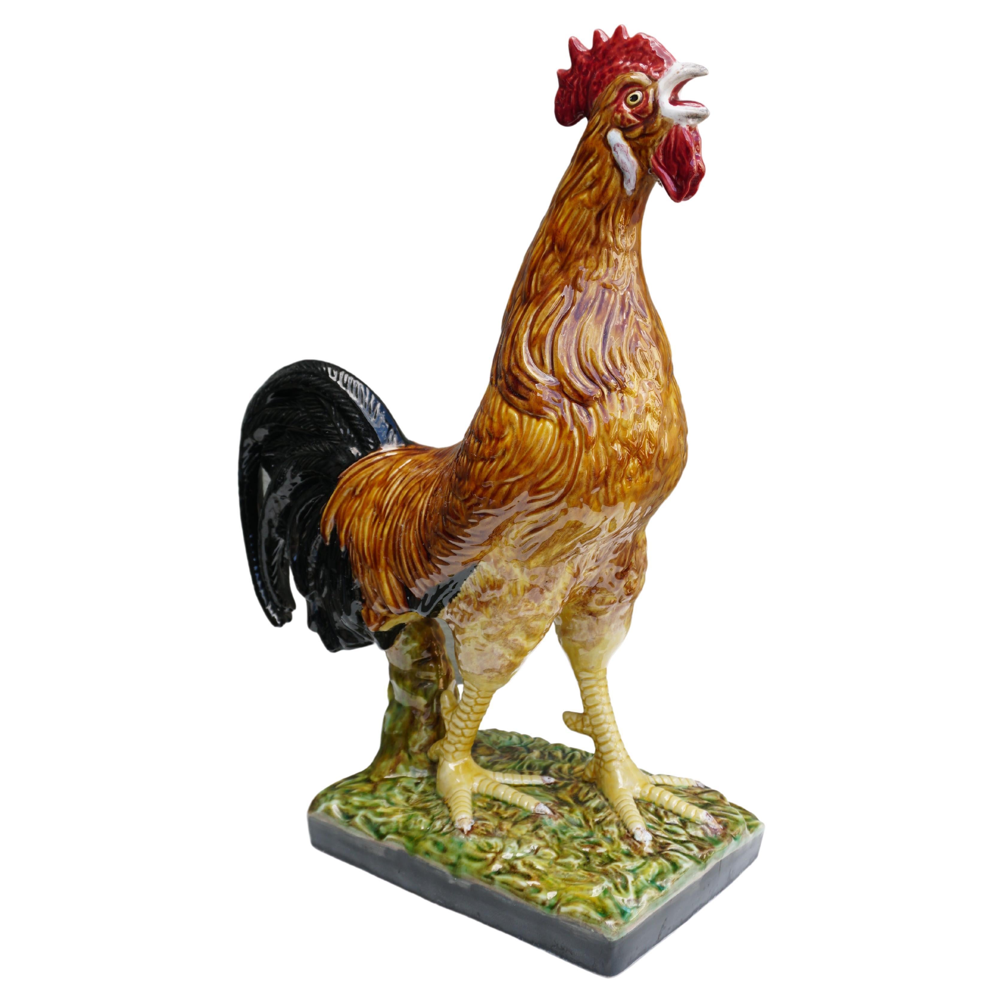 French Painted Ceramic Faience Rooster  For Sale