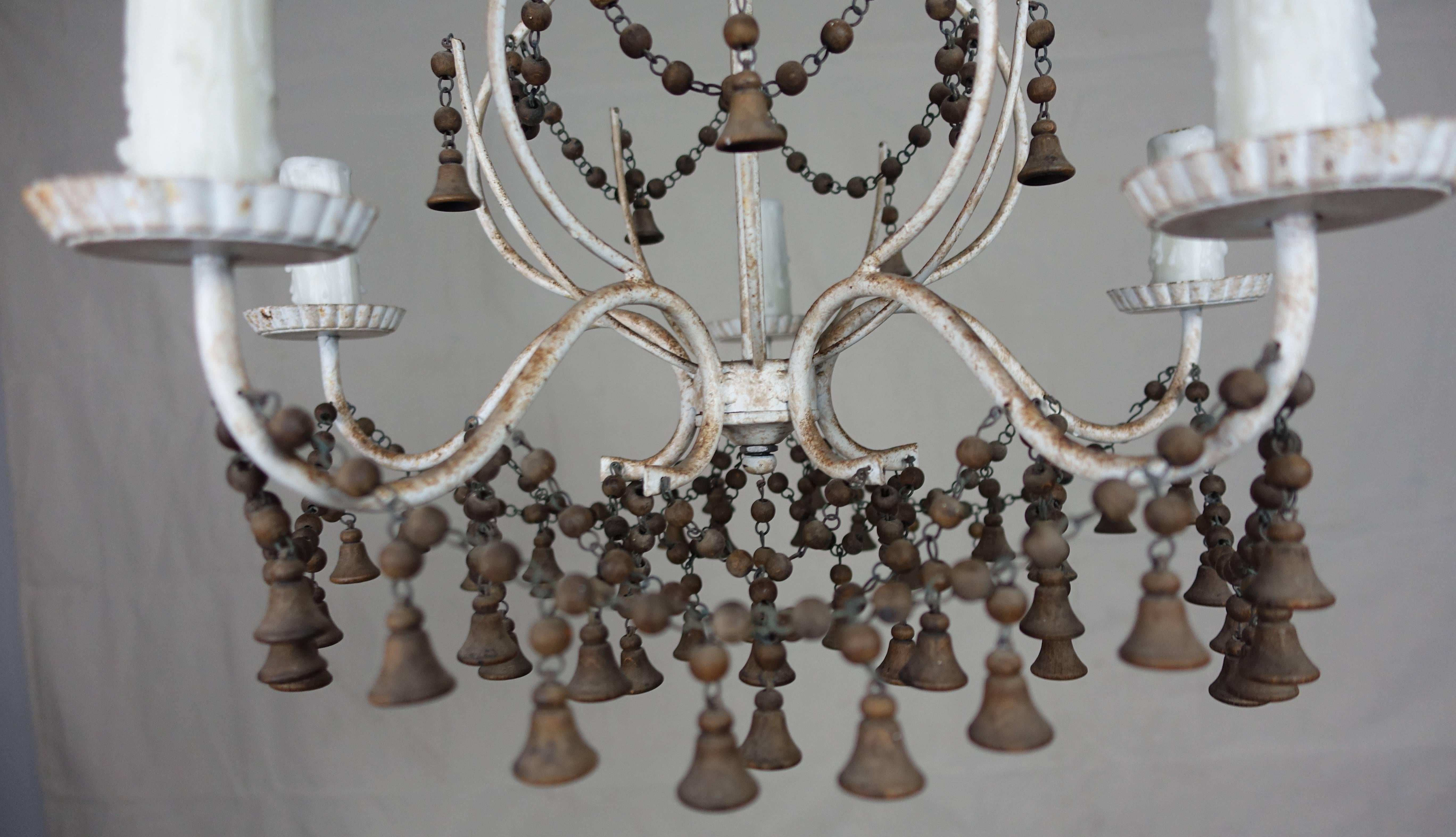 Louis XV French Painted Chandelier with Wood Drops, circa 1920