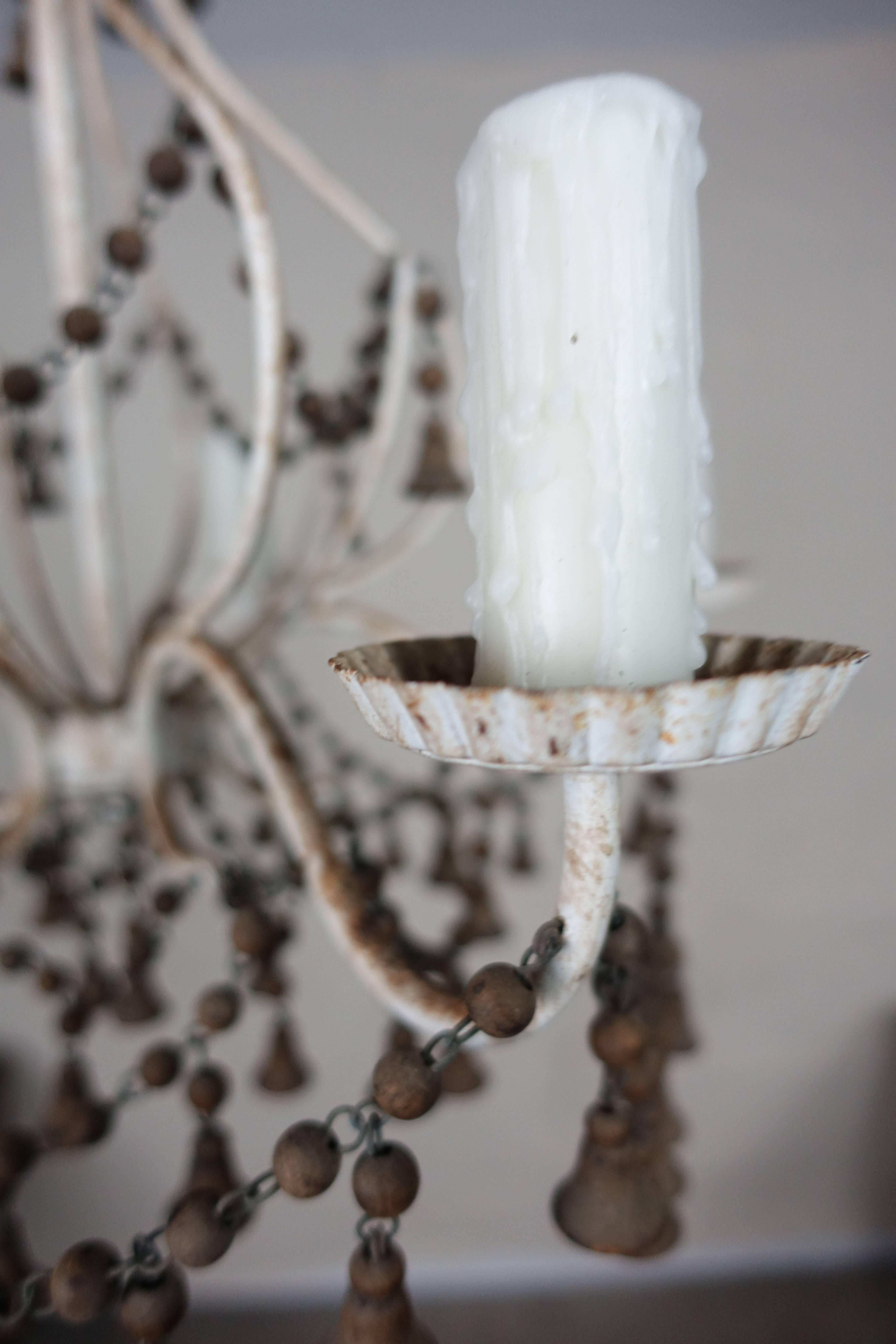 Early 20th Century French Painted Chandelier with Wood Drops, circa 1920