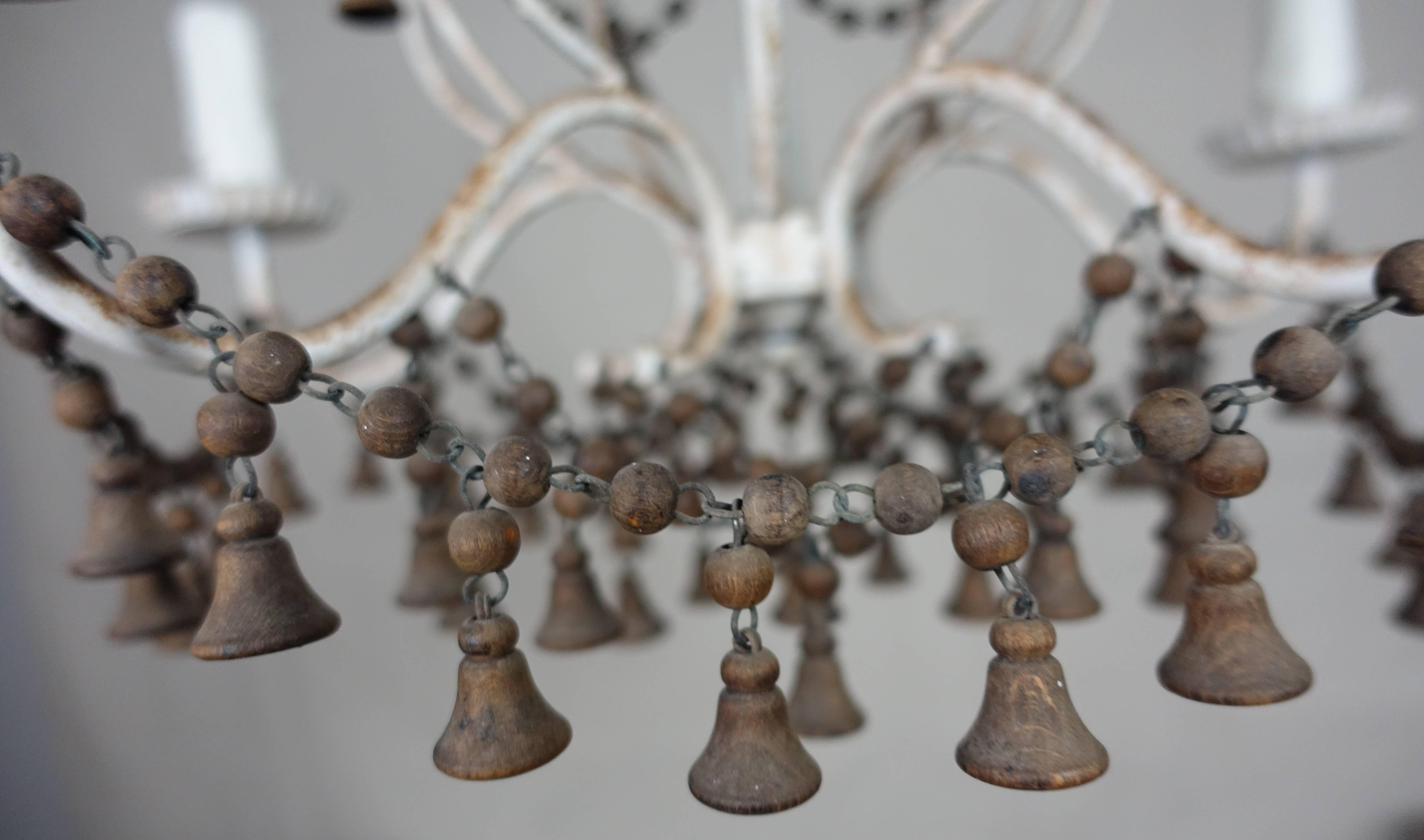 French Painted Chandelier with Wood Drops, circa 1920 1