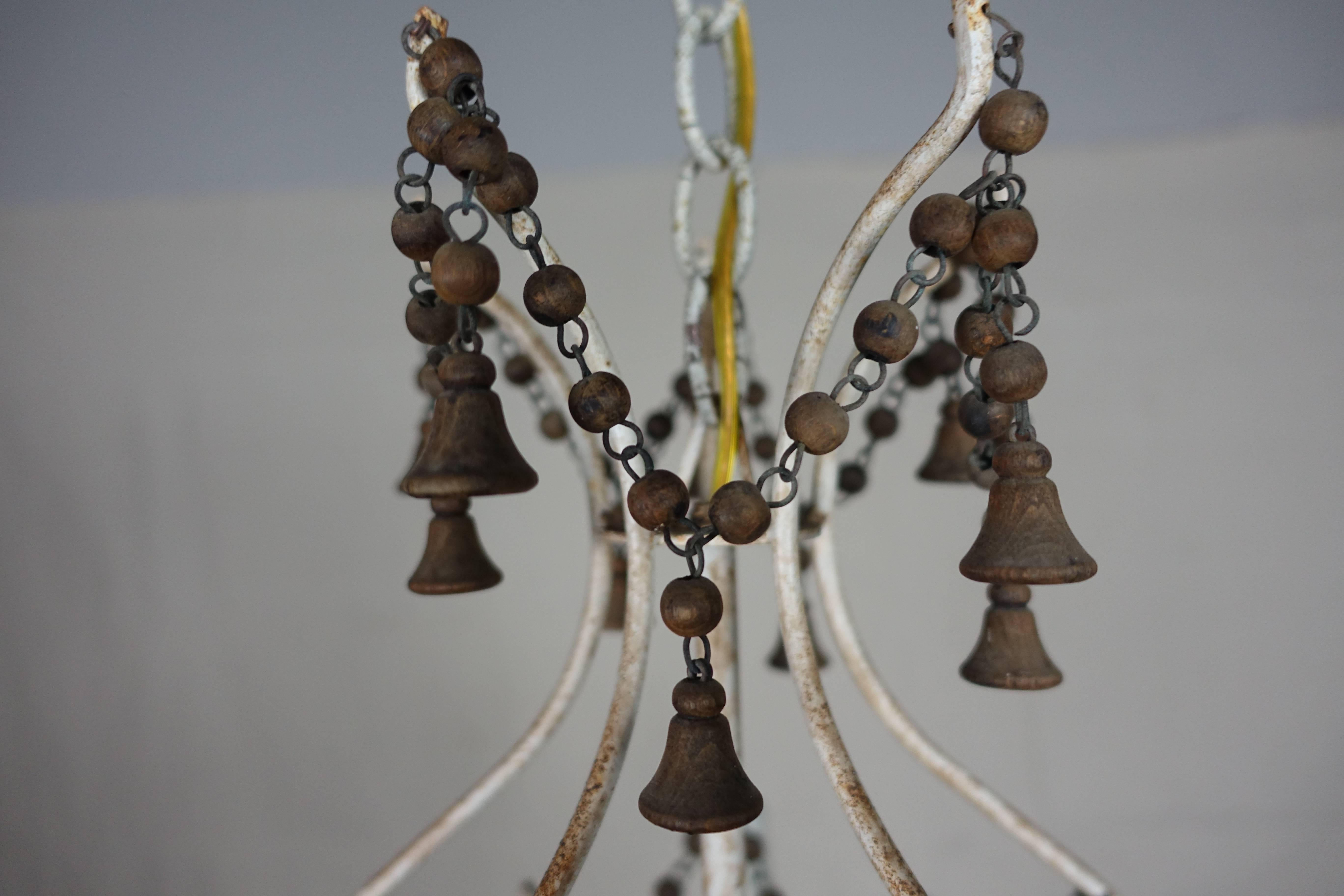 French Painted Chandelier with Wood Drops, circa 1920 2
