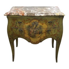 French Painted Chest of Drawers, 1920s, Neoclassical Style with Marble Top