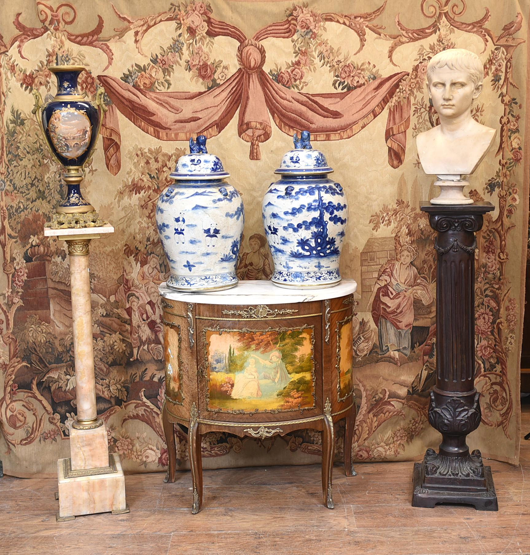 Gorgeous painted French commode of demi lune form
Classic Vernis Martin style painted designs
Date this to circa 1930
Purchased from a dealer on Marche Biron at Paris antiques market
Great collectors piece
Viewings available by