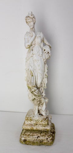 French Painted Concrete Woman Statuette Classical Style circa 1960