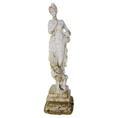 French Painted Concrete Woman Statuette Classical Style circa 1960