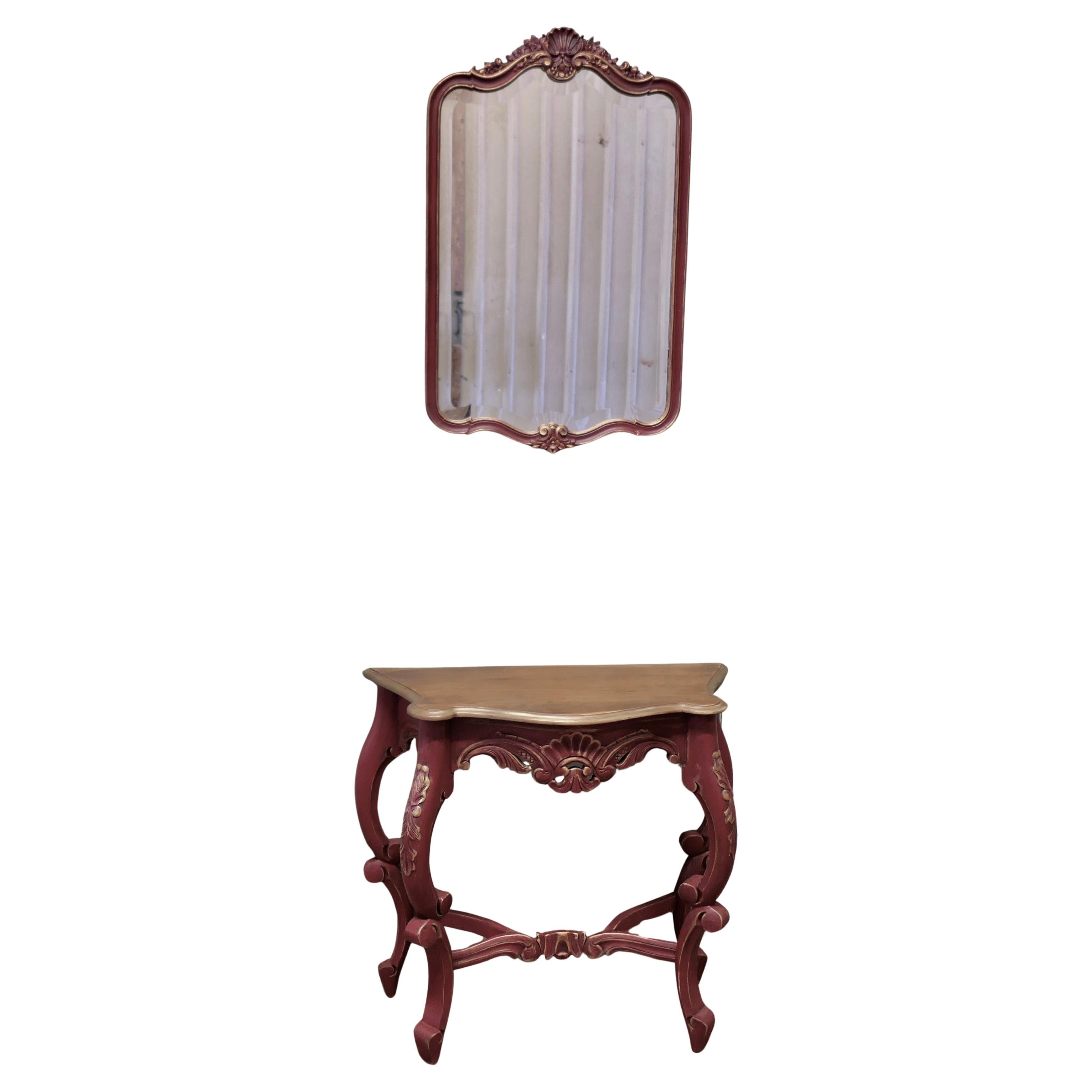 Tavolo da salotto o consolle dipinto in francese con specchio abbinato in vendita