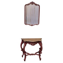 French Painted Console or Hall Table with Matching Mirror