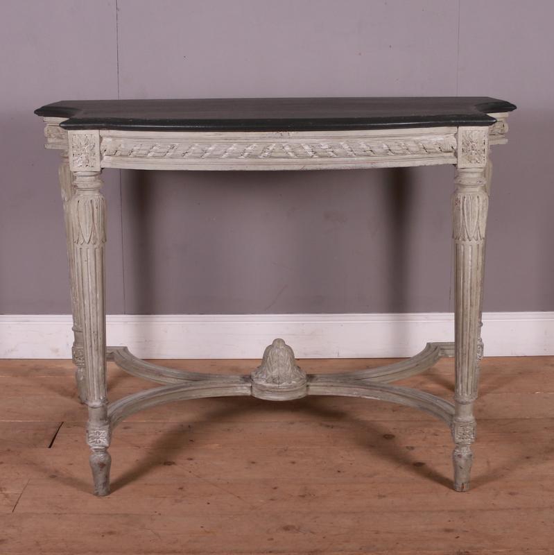 Late 19th C French painted console table. Country house dimensions. 1890.

Reference: 7203

Dimensions
55.5 inches (141 cms) wide
36 inches (91 cms) deep
39.5 inches (100 cms) high.