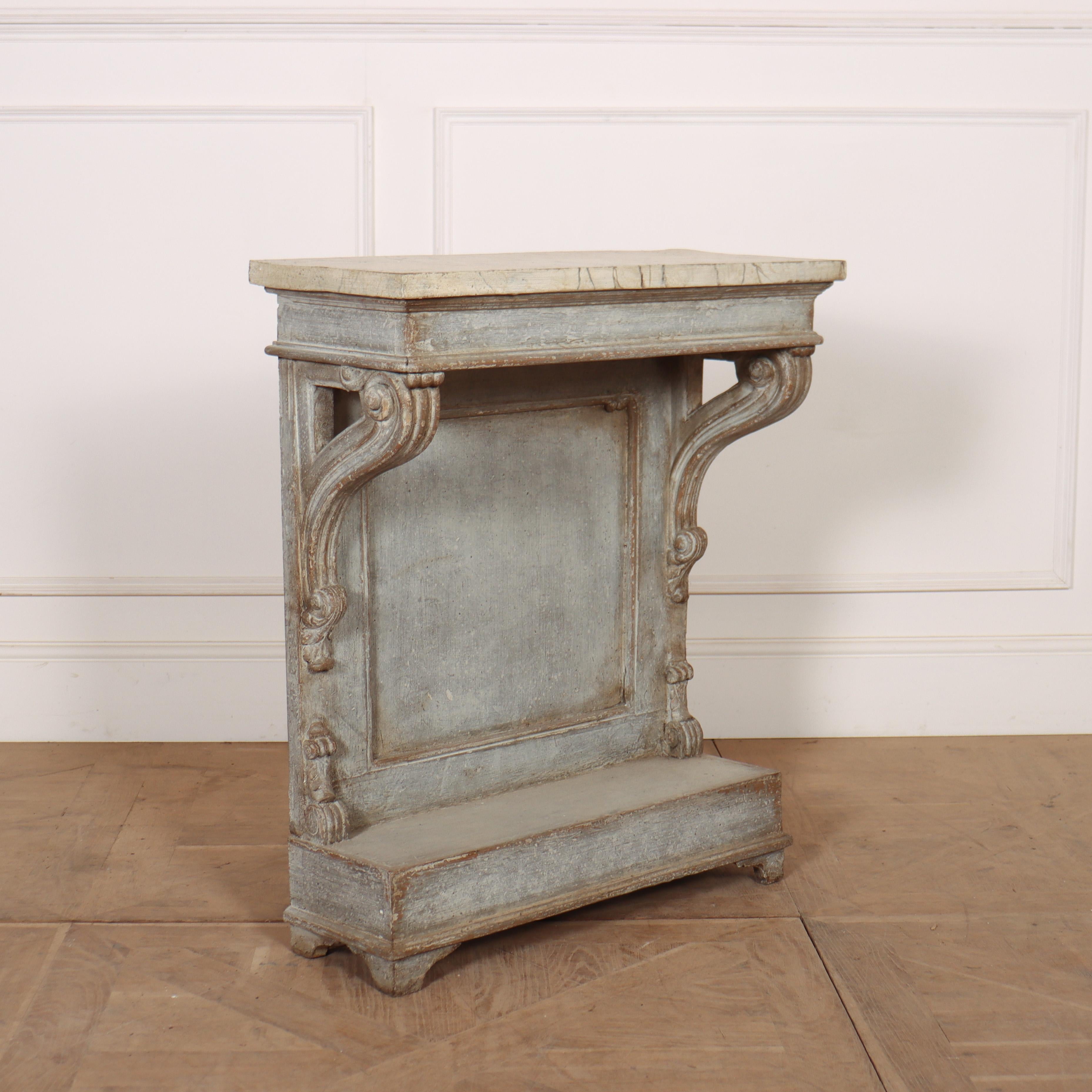 Small 19th C French painted pine console table with faux marble top. 1860.

Reference: 7953

Dimensions
27.5 inches (70 cms) Wide
11.5 inches (29 cms) Deep
32.5 inches (83 cms) High