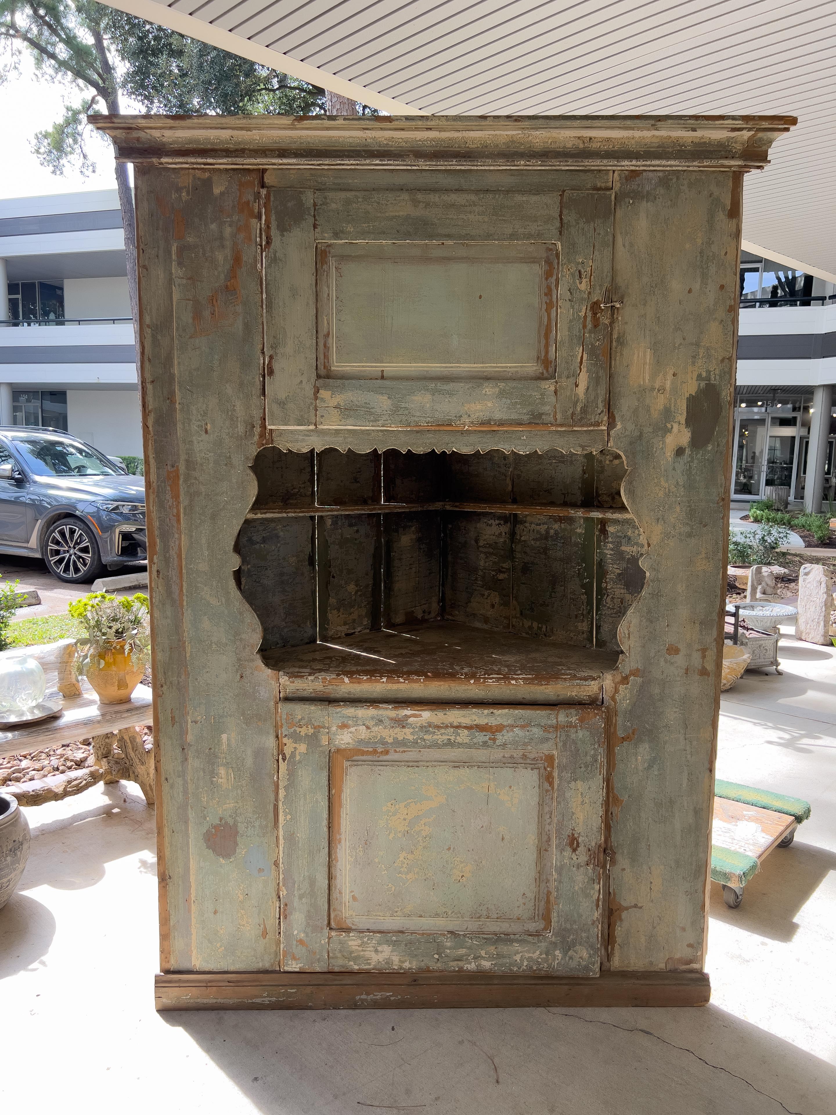 Rustic Swedish 18th Century Corner Cabinet Dry Scraped to perfection For Sale