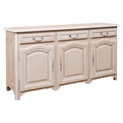 French Painted Credenza Console W/Drawers & Arched Panel Doors, Mid-20th Century