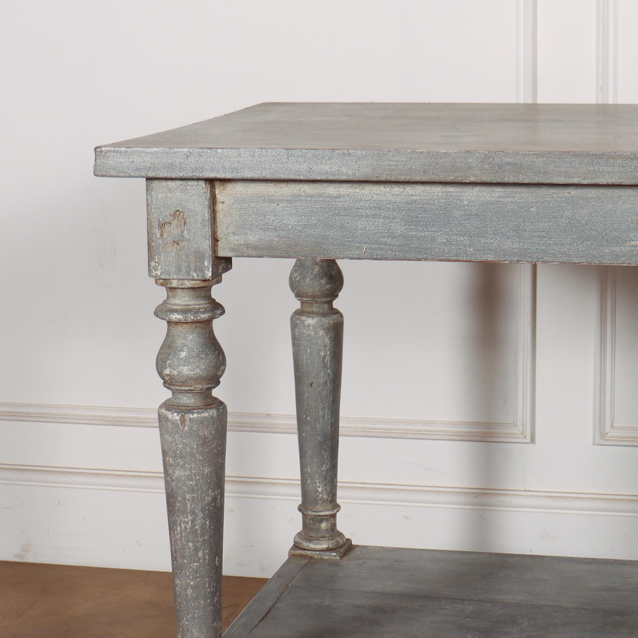 19th C French drapers table with old distressed grey paint. 1860

Reference: 8089

Dimensions
60.5 inches (154 cms) Wide
27 inches (69 cms) Deep
32.5 inches (83 cms) High