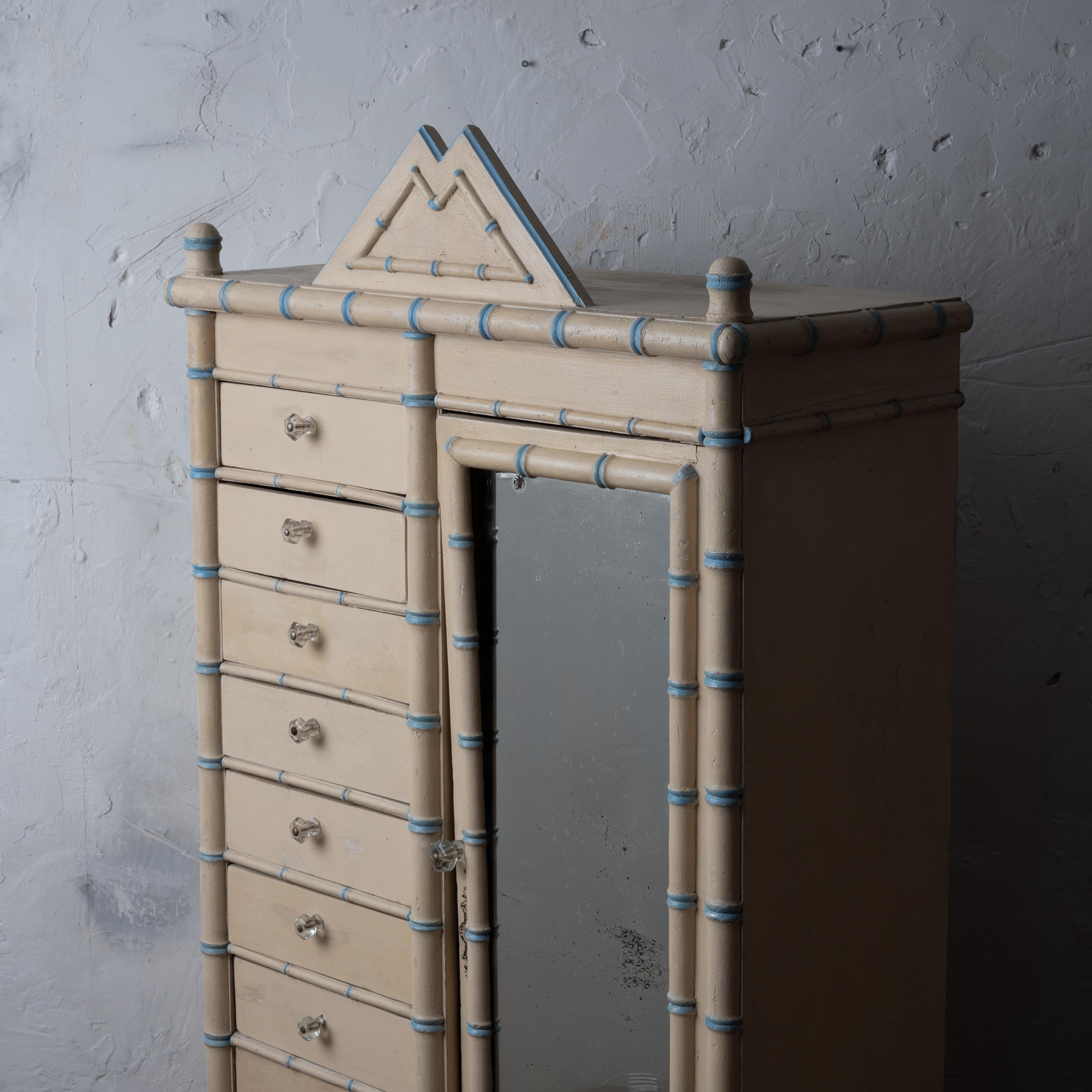 Aesthetic Movement French Painted Faux Bamboo Armoire, 19th Century For Sale