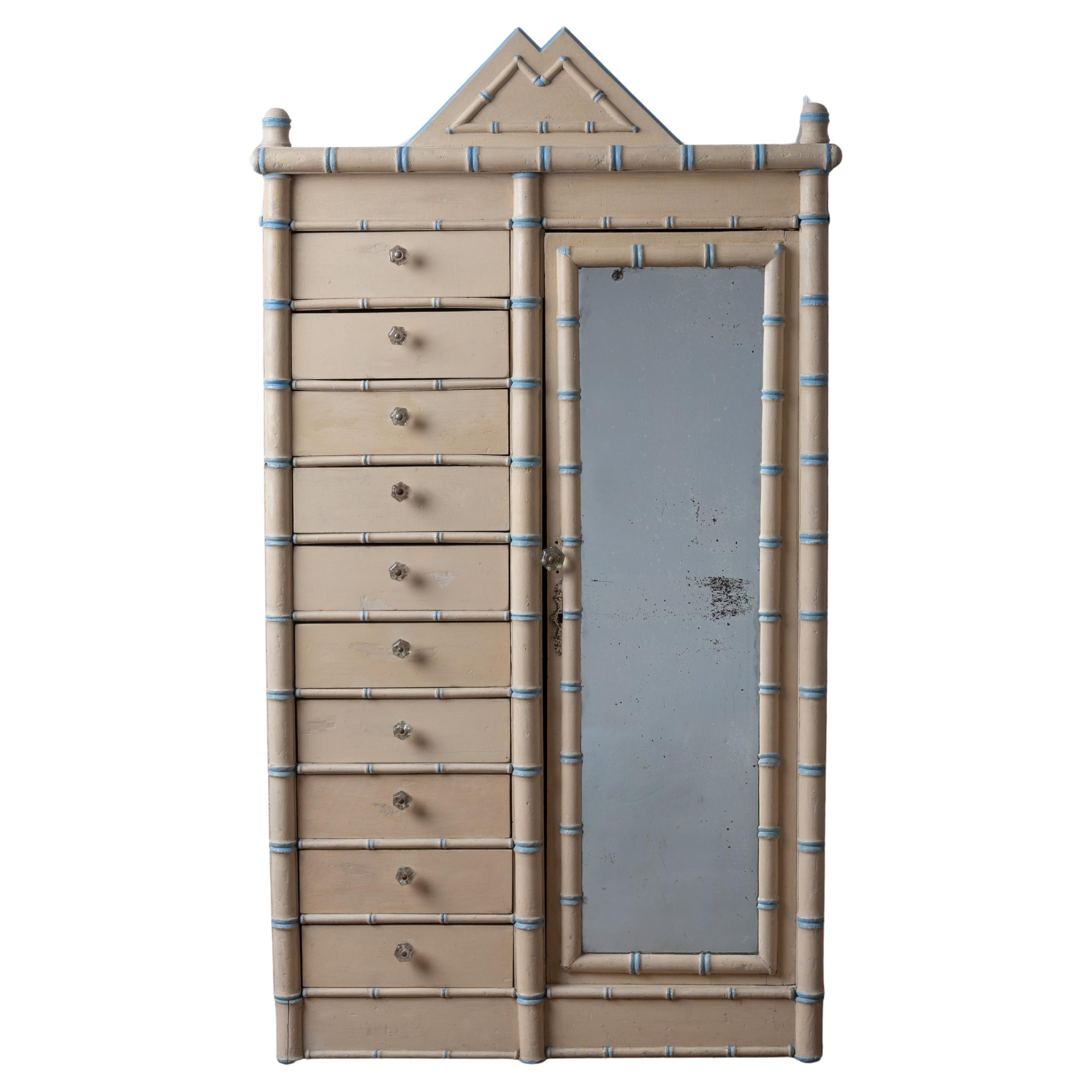 French Painted Faux Bamboo Armoire, 19th Century For Sale