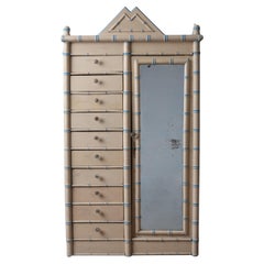 Antique French Painted Faux Bamboo Armoire, 19th Century