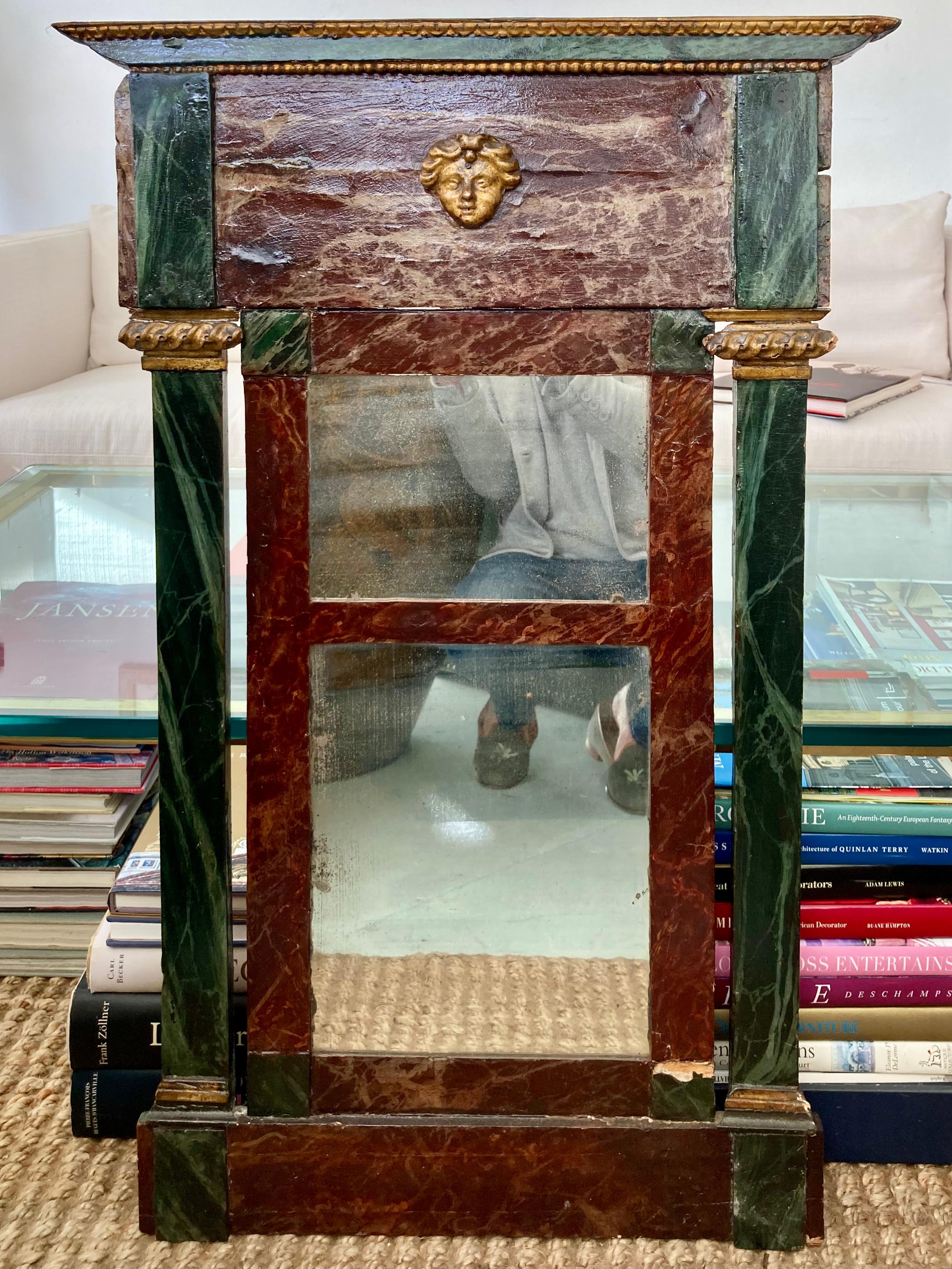 Beautiful French painted faux marble wood empire mirror. amazing hand painted details. Very old and original details. Add some French style to your home.