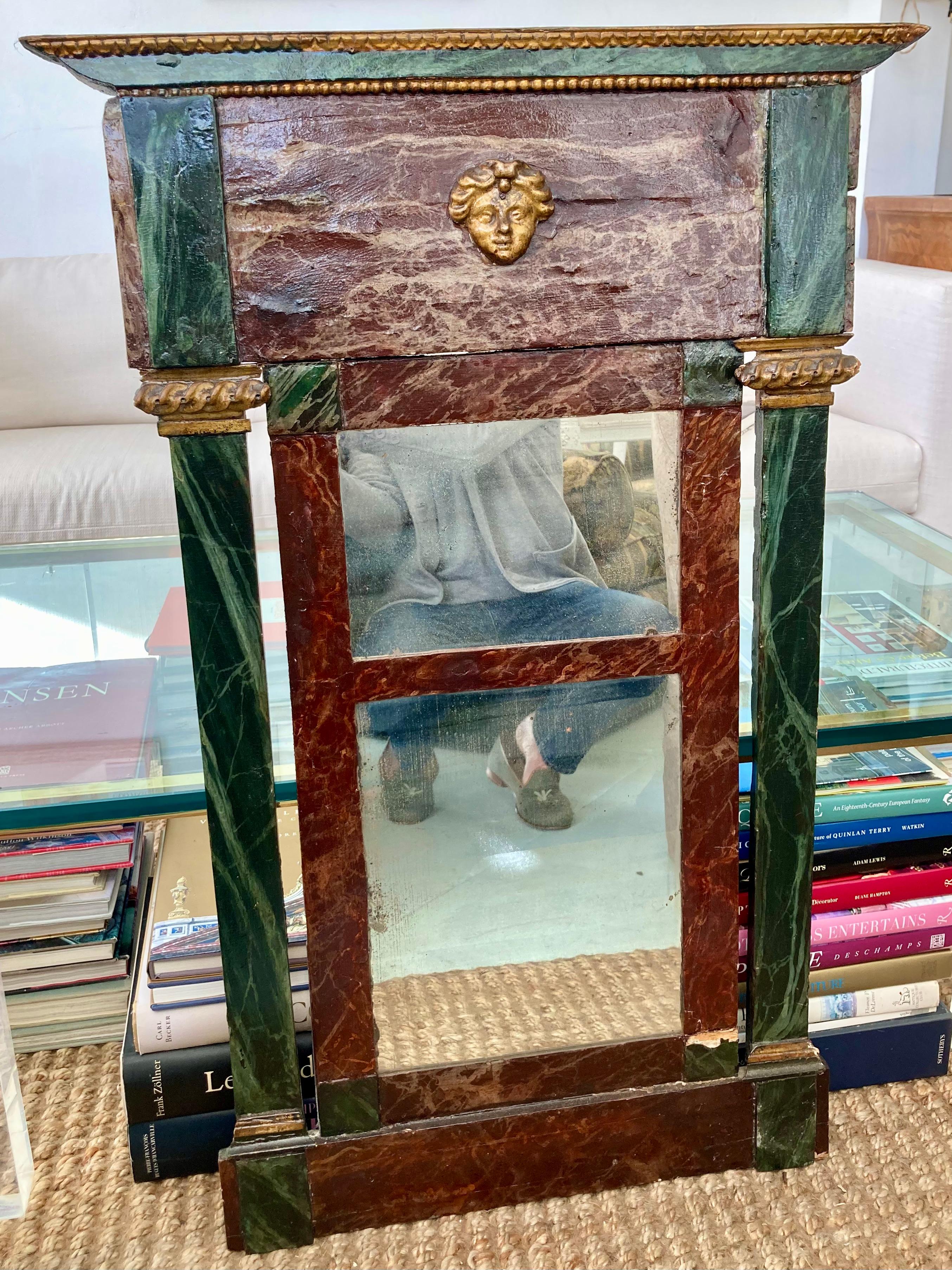 French Painted Faux Marble Wood Empire Mirror In Good Condition For Sale In Los Angeles, CA