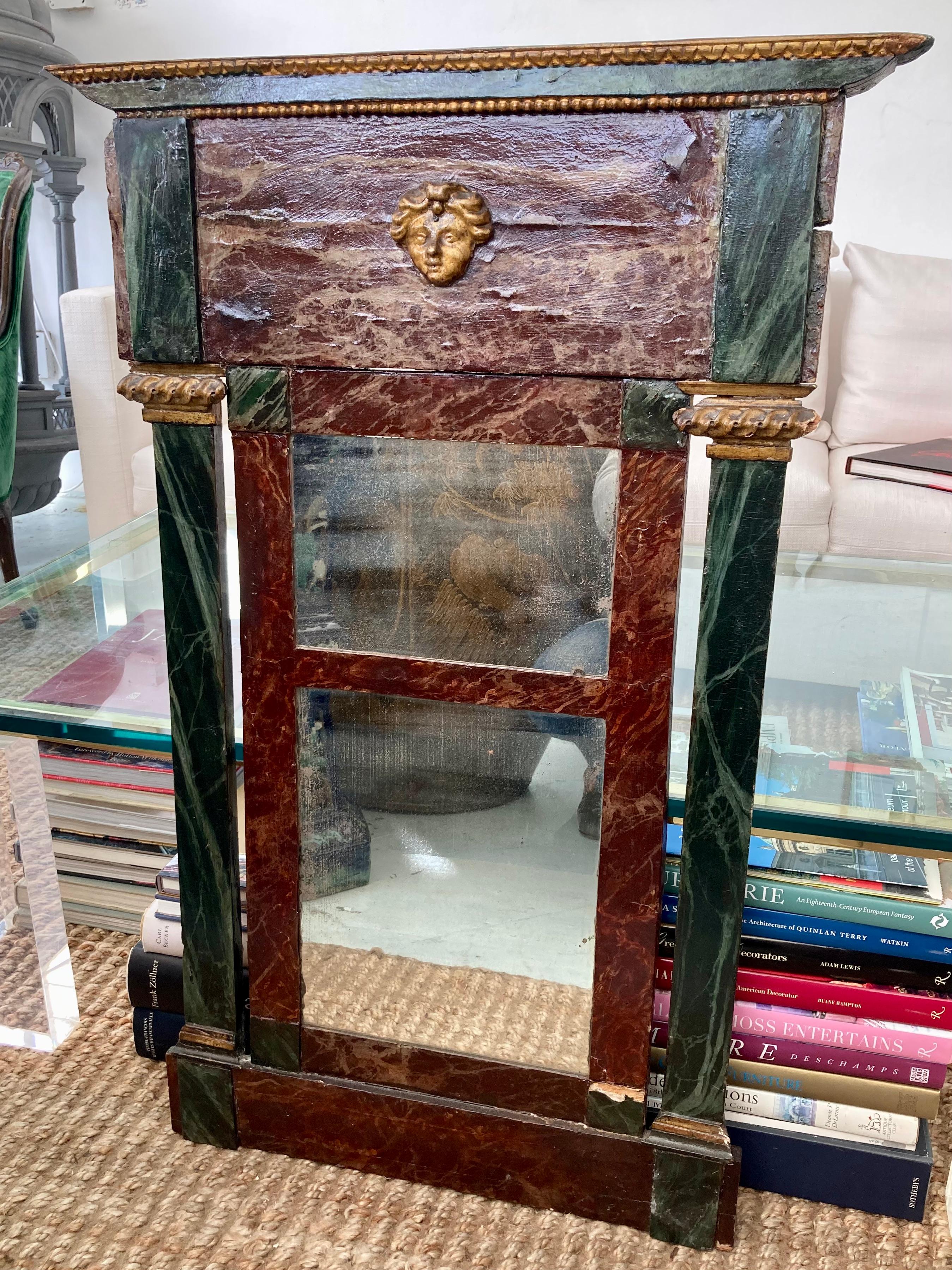 19th Century French Painted Faux Marble Wood Empire Mirror For Sale