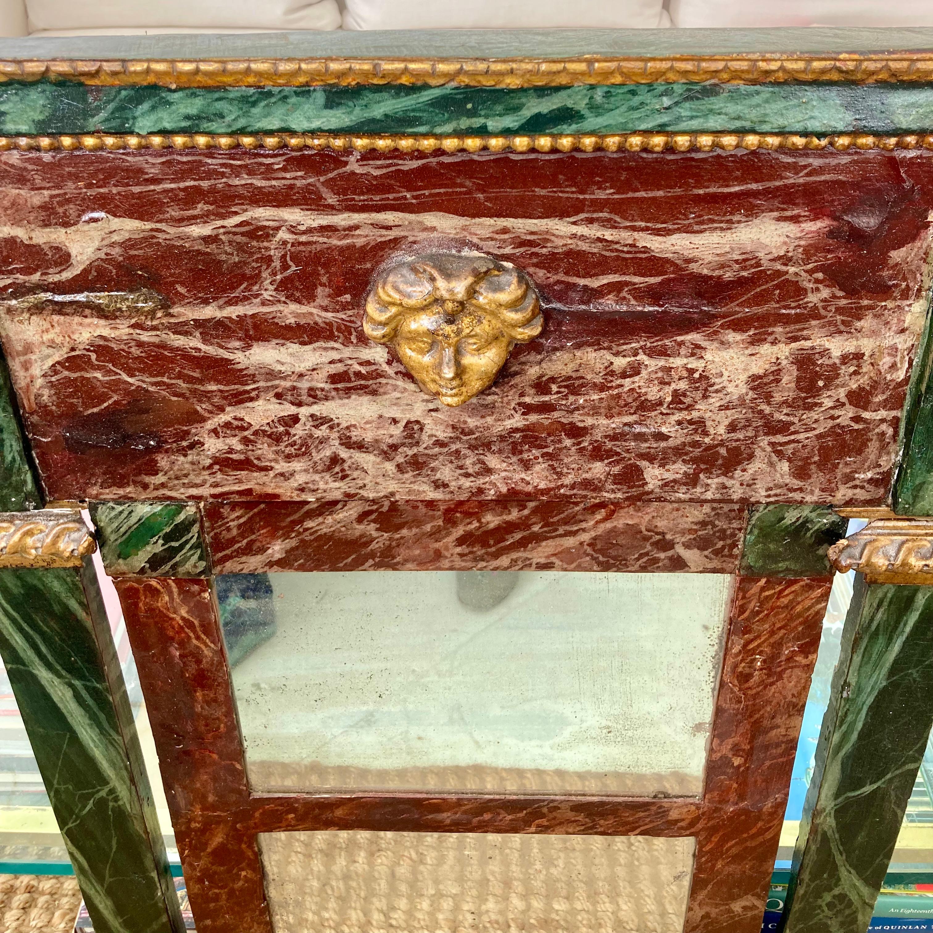 French Painted Faux Marble Wood Empire Mirror For Sale 2
