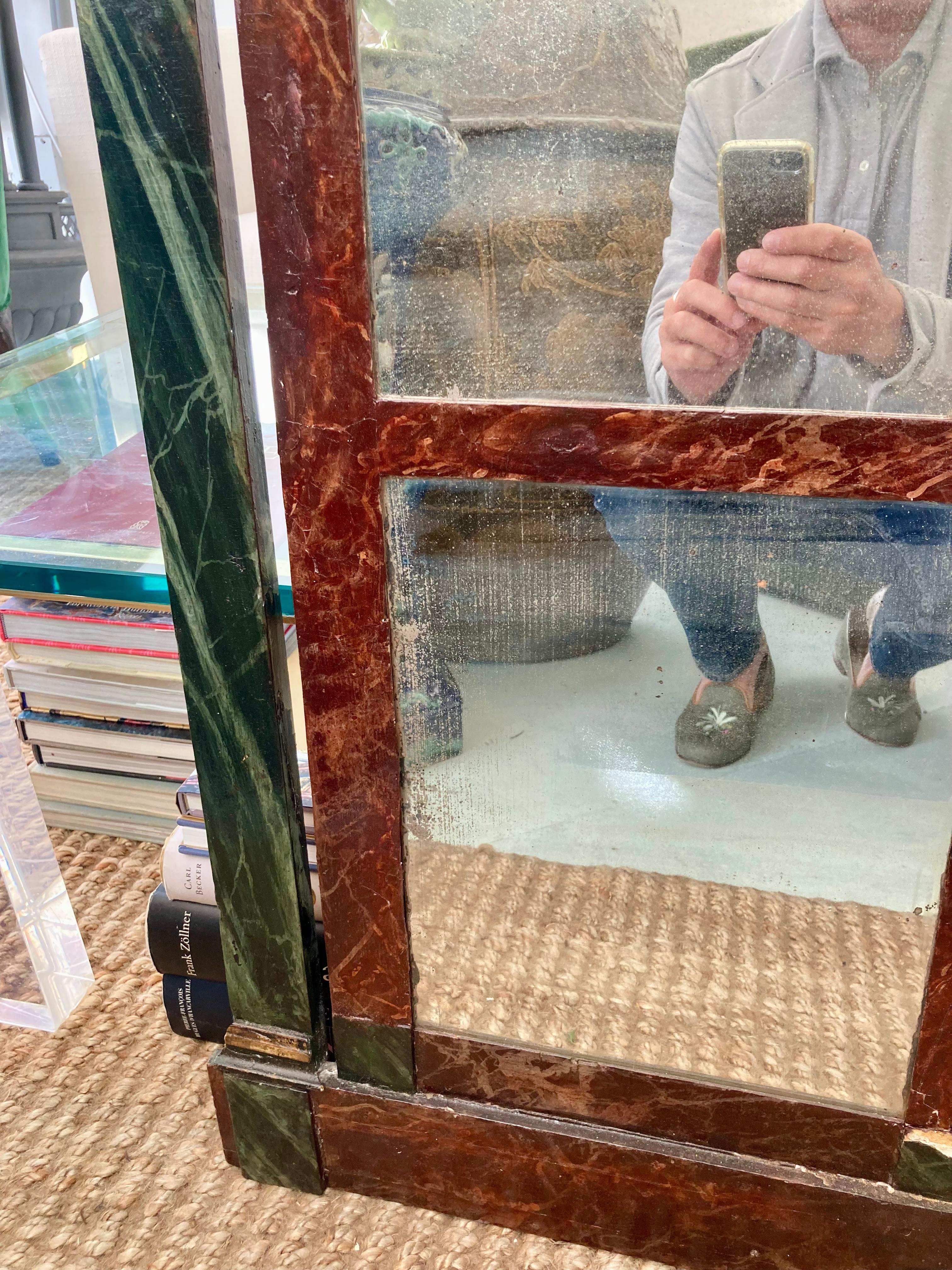 French Painted Faux Marble Wood Empire Mirror For Sale 5