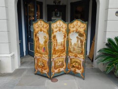 French Painted Figural & Foliage Architectural Three Panel Folding Screen C 1780