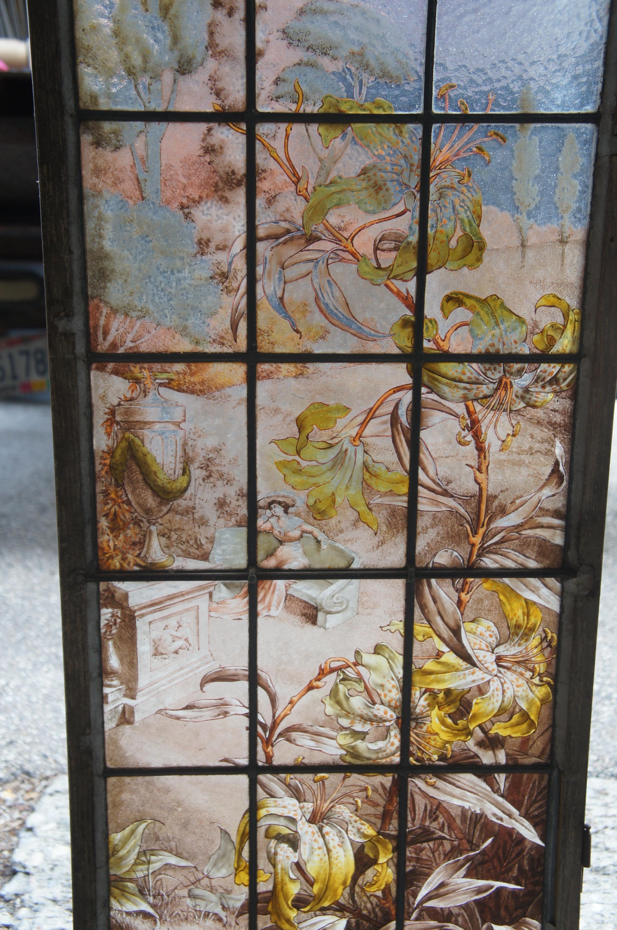Französisch gemalt & gebrannt viktorianischen Stil Botanischer Garten Stained glass Fenster 69