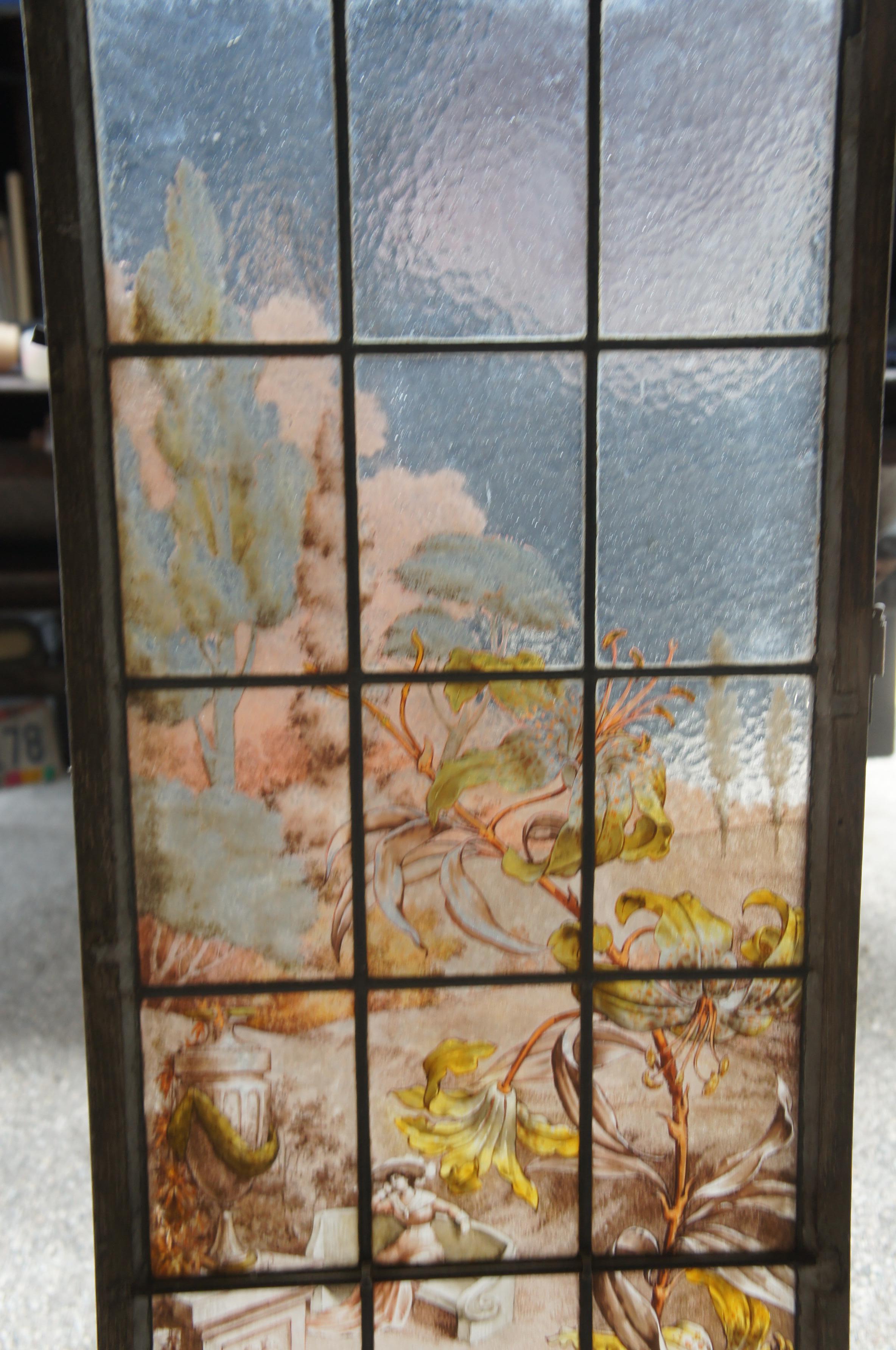 Französisch gemalt & gebrannt viktorianischen Stil Botanischer Garten Stained glass Fenster 69
