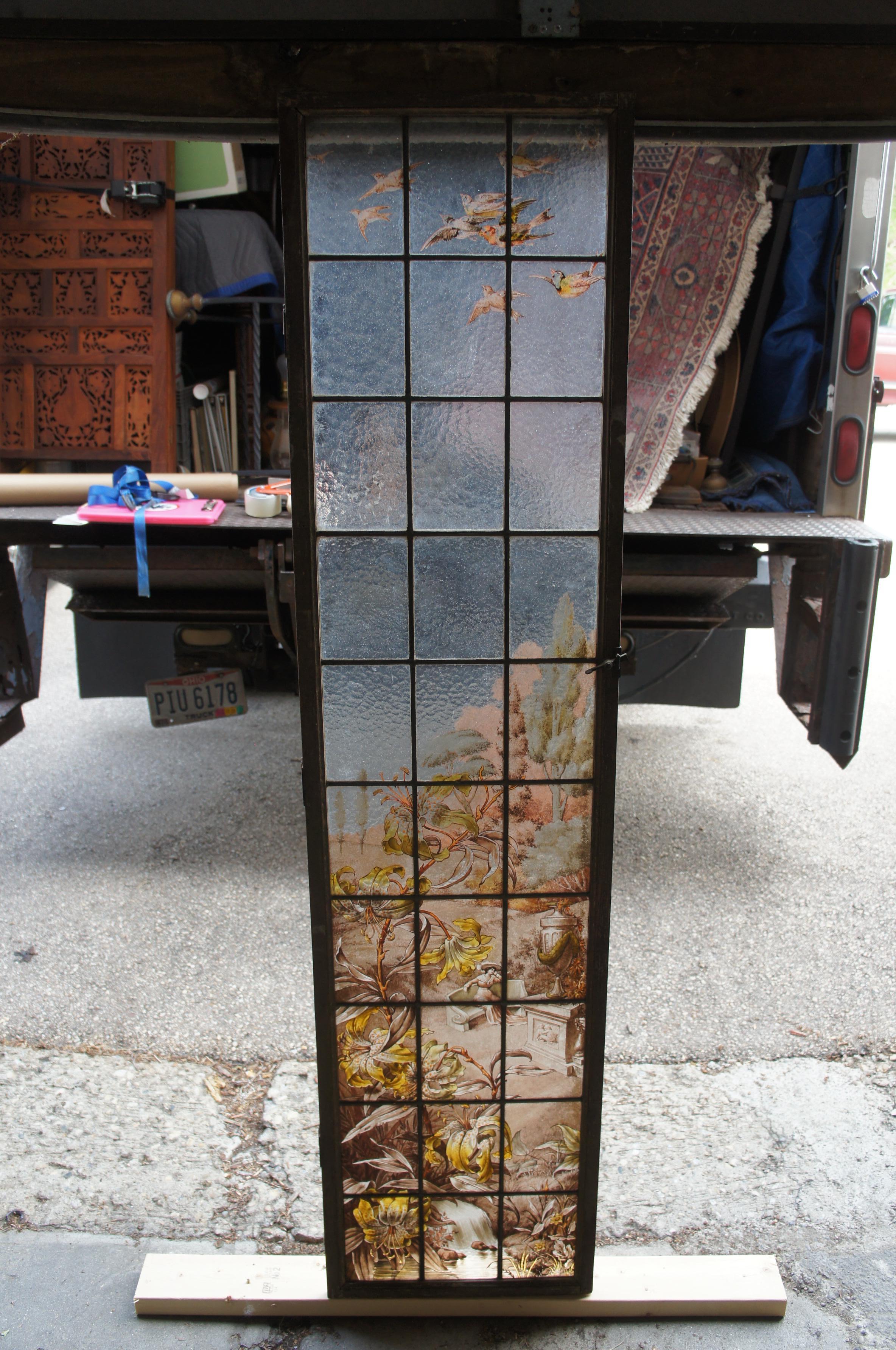 Französisch gemalt & gebrannt viktorianischen Stil Botanischer Garten Stained glass Fenster 69