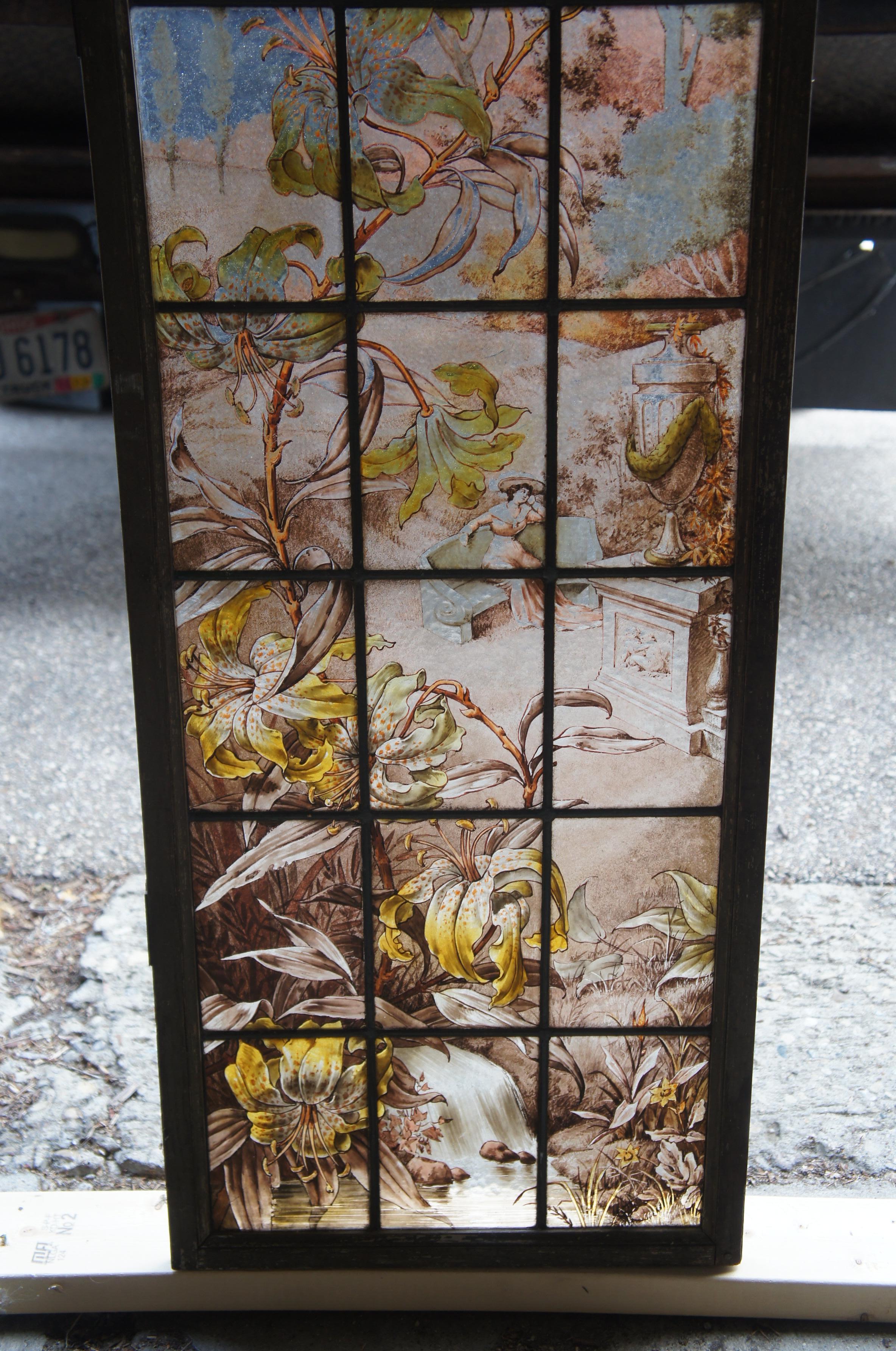 Französisch gemalt & gebrannt viktorianischen Stil Botanischer Garten Stained glass Fenster 69
