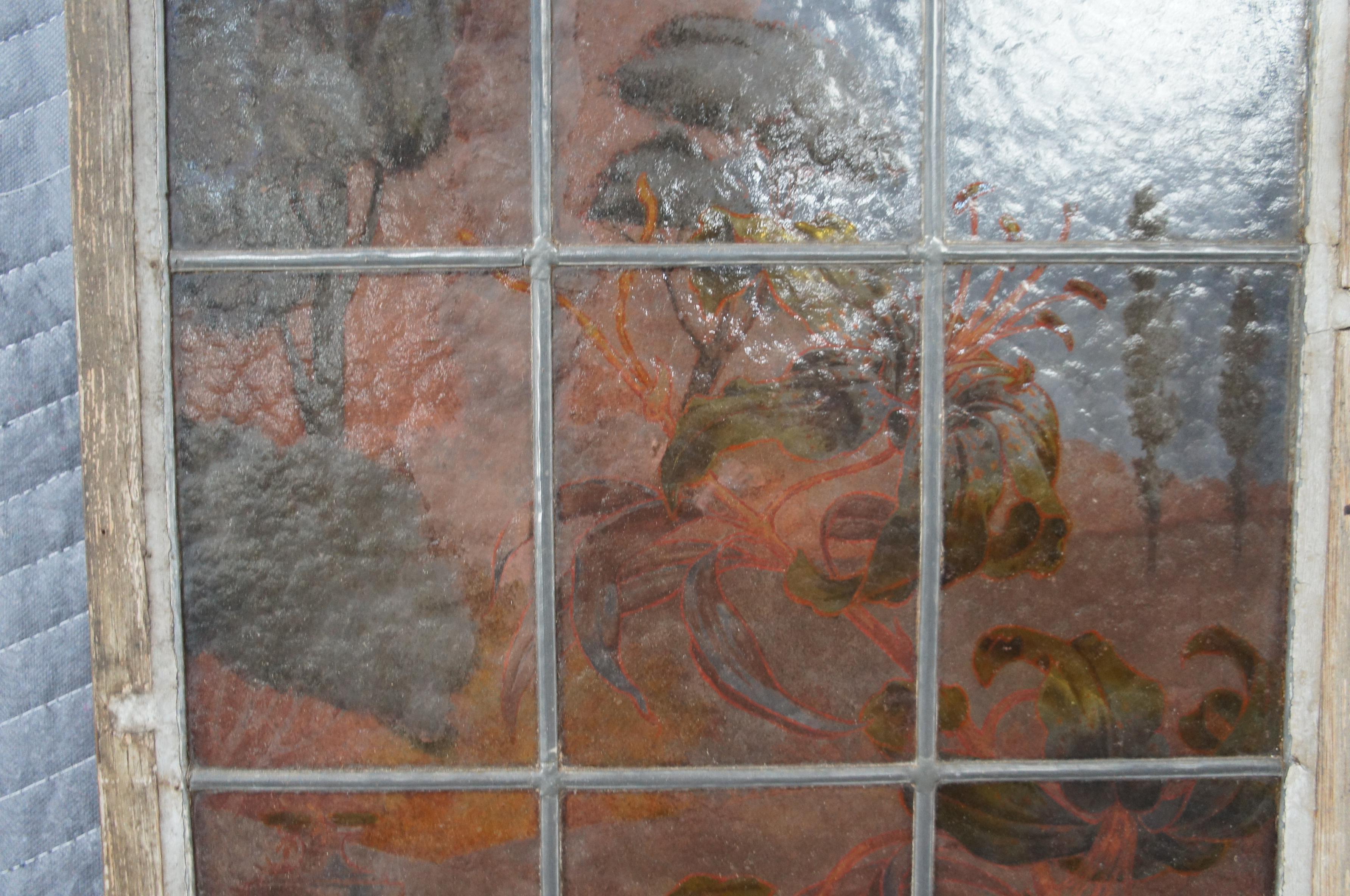 Französisch gemalt & gebrannt viktorianischen Stil Botanischer Garten Stained glass Fenster 69