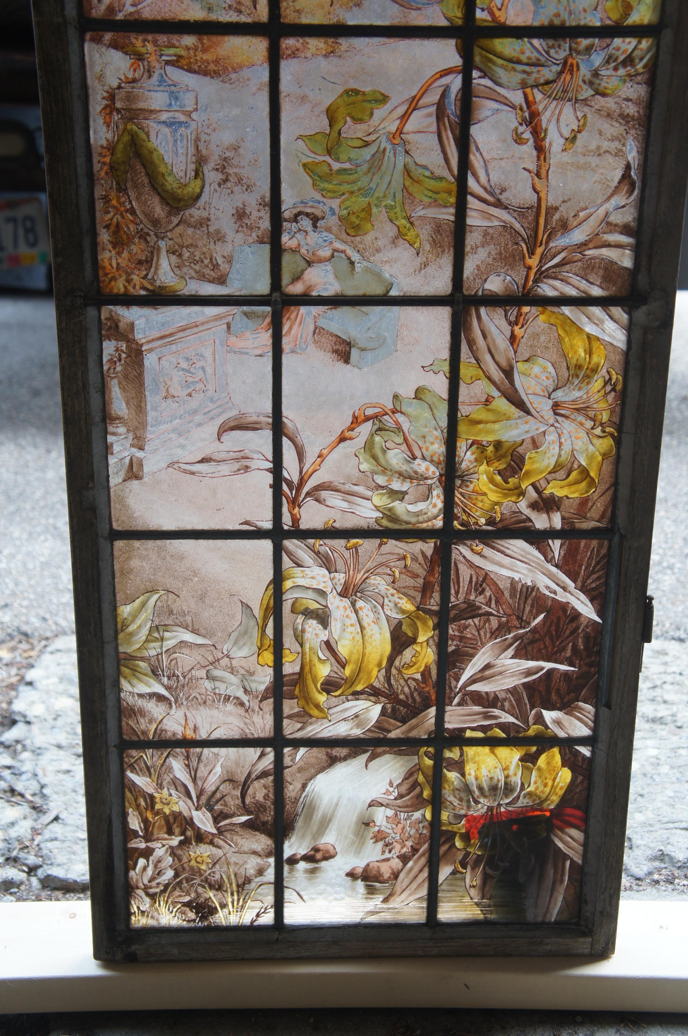Französisch gemalt & gebrannt viktorianischen Stil Botanischer Garten Stained glass Fenster 69