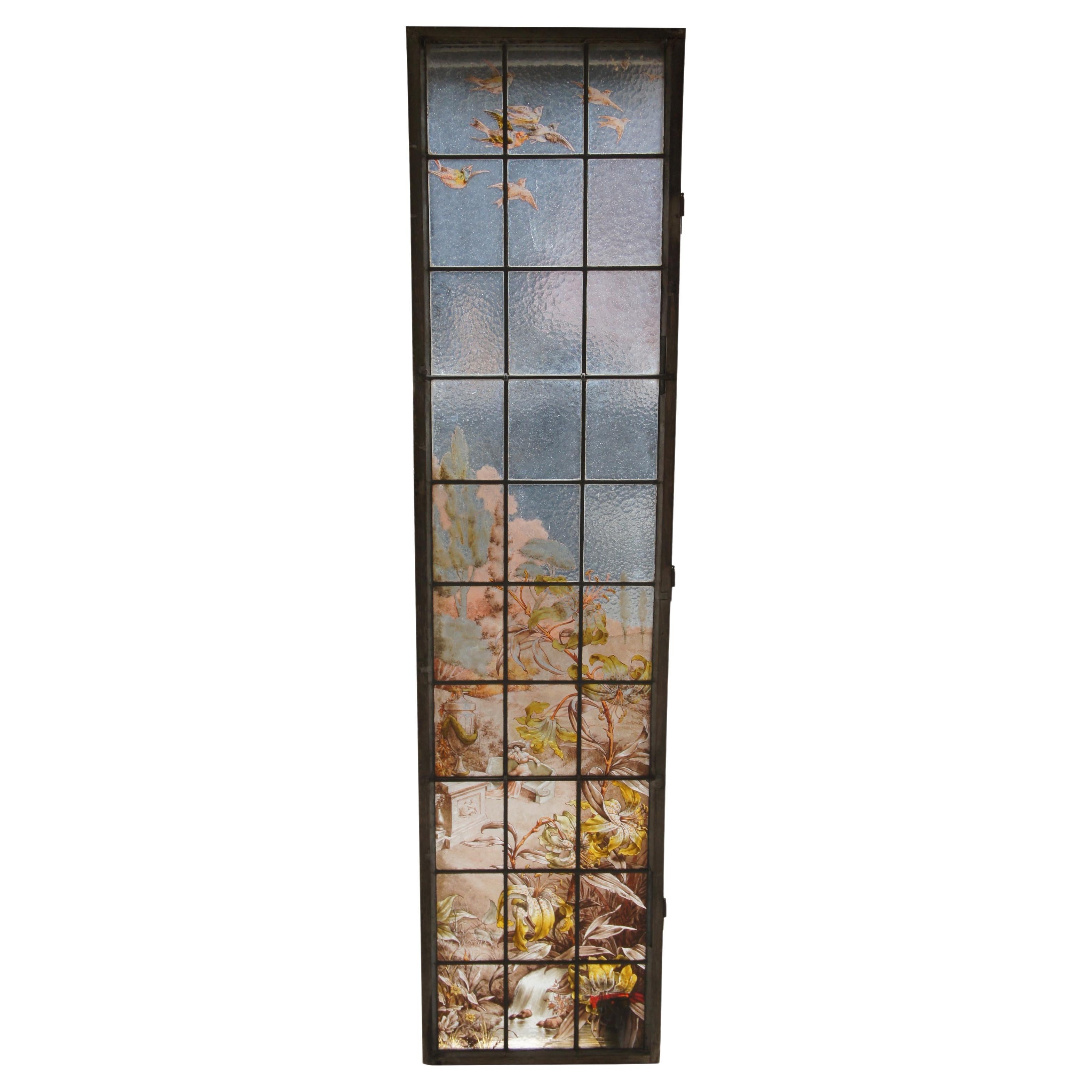 Französisch gemalt & gebrannt viktorianischen Stil Botanischer Garten Stained glass Fenster 69"