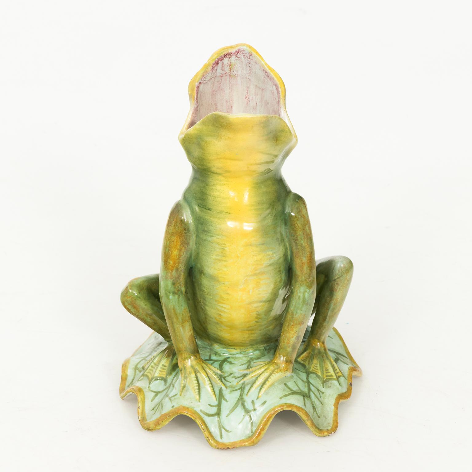 French painted decorative pottery frog, circa 1930.
 