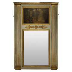 French Painted & Gilded Trumeau Mirror with Painted Panel