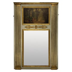French Painted & Gilded Trumeau Mirror with Painted Panel