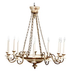 Antique French Painted Gilt Wood and Brass Chandelier