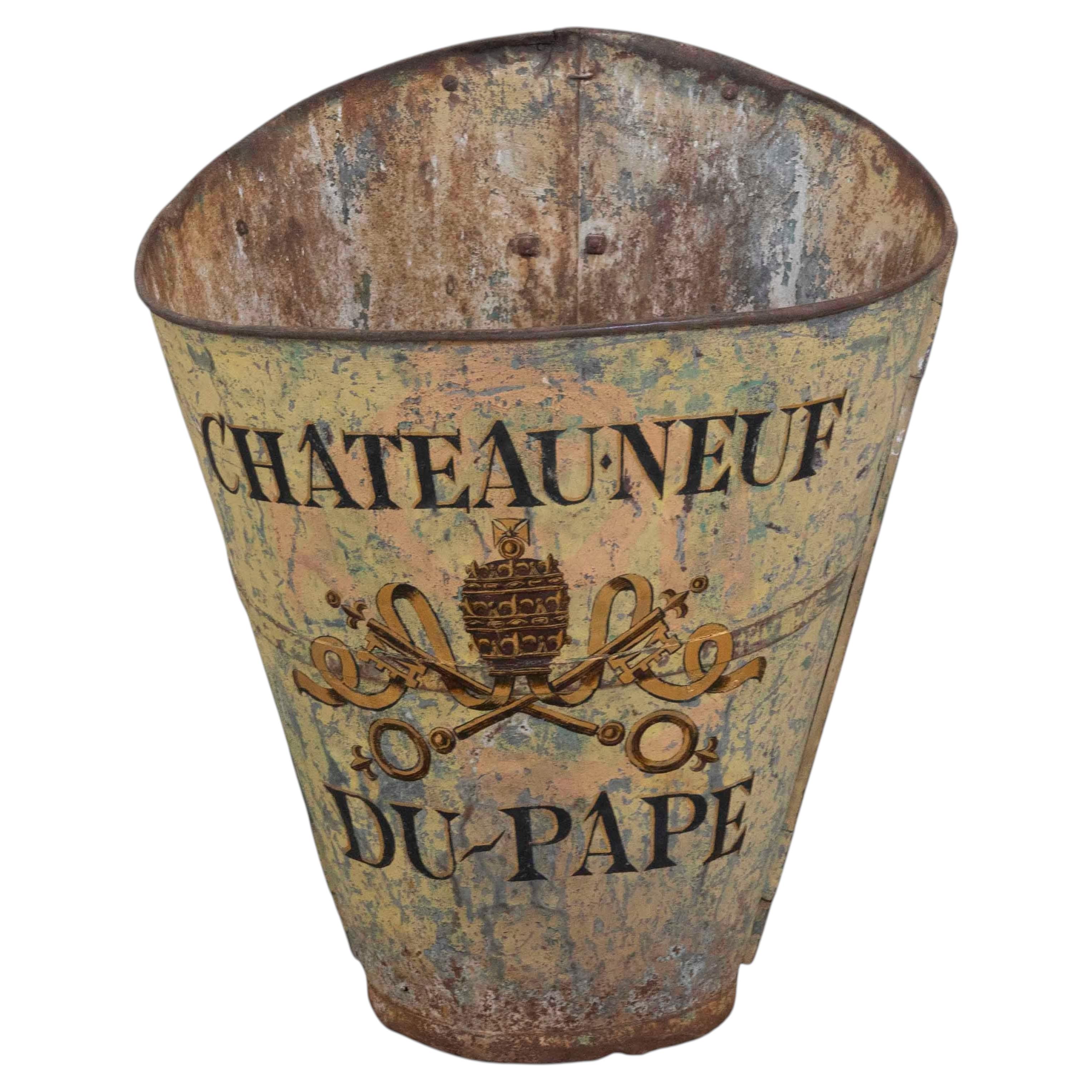 French Painted Grape-Picking Hod, Iron, Circa 1900, Rustic Decor