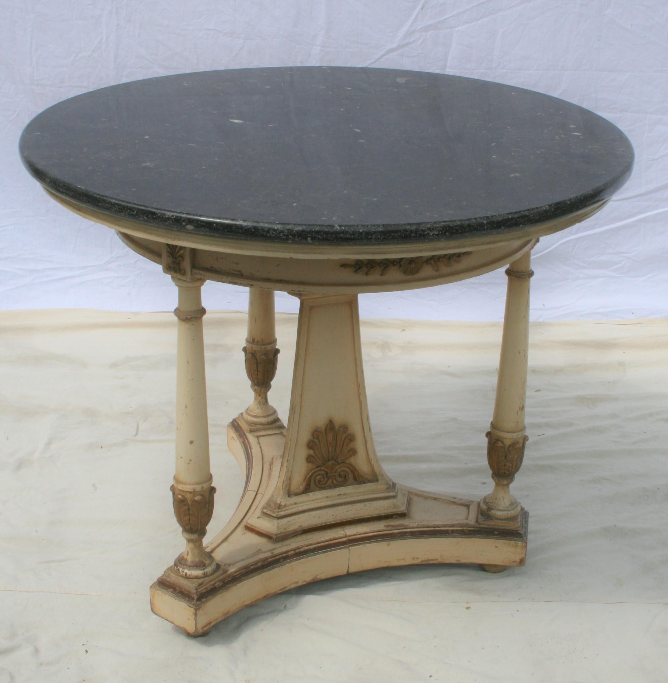 Classical style centre table in original paint with fossilized grey marble top 'ideal hall table or bay window.